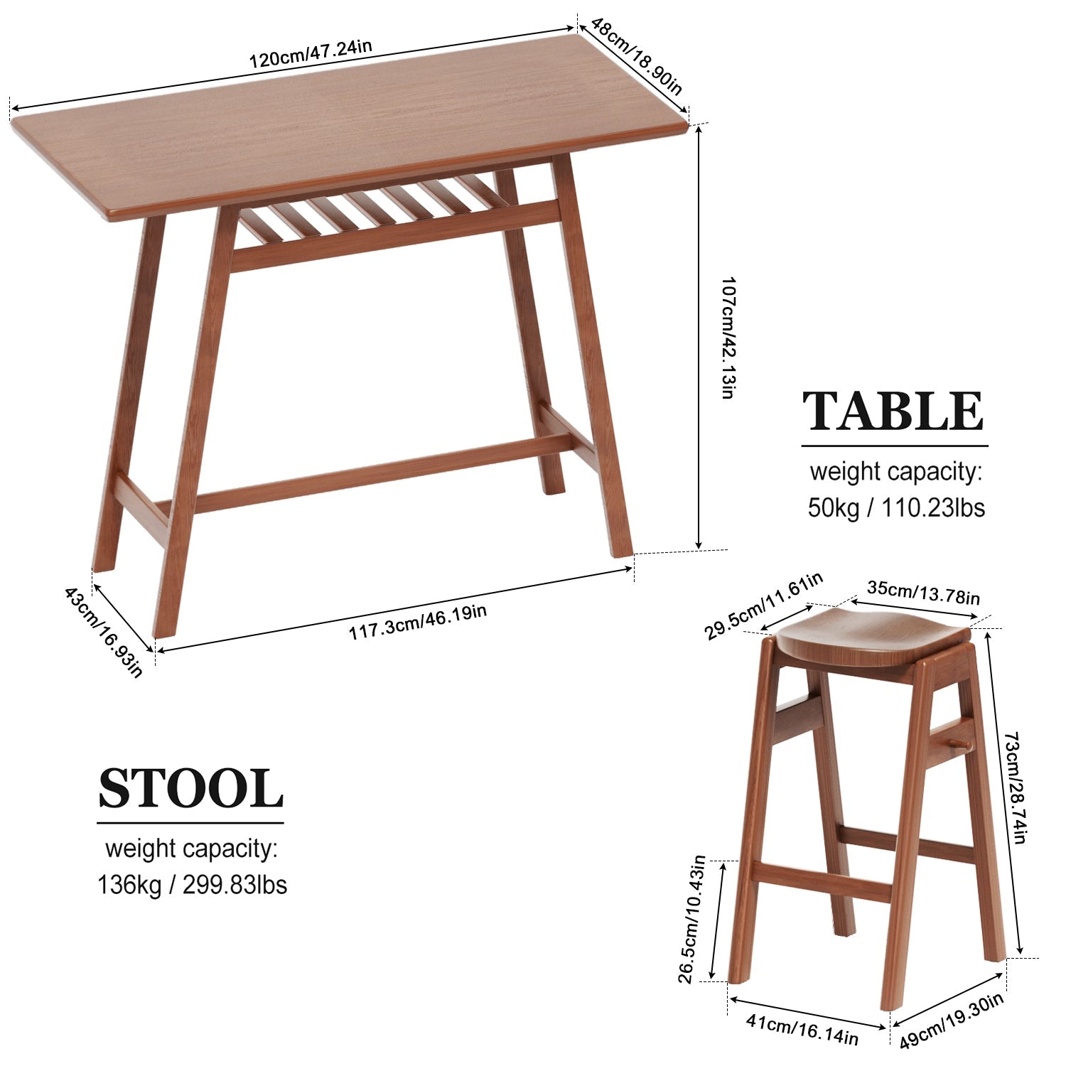 3 PCS Pub Dining Set Retro Bar Table