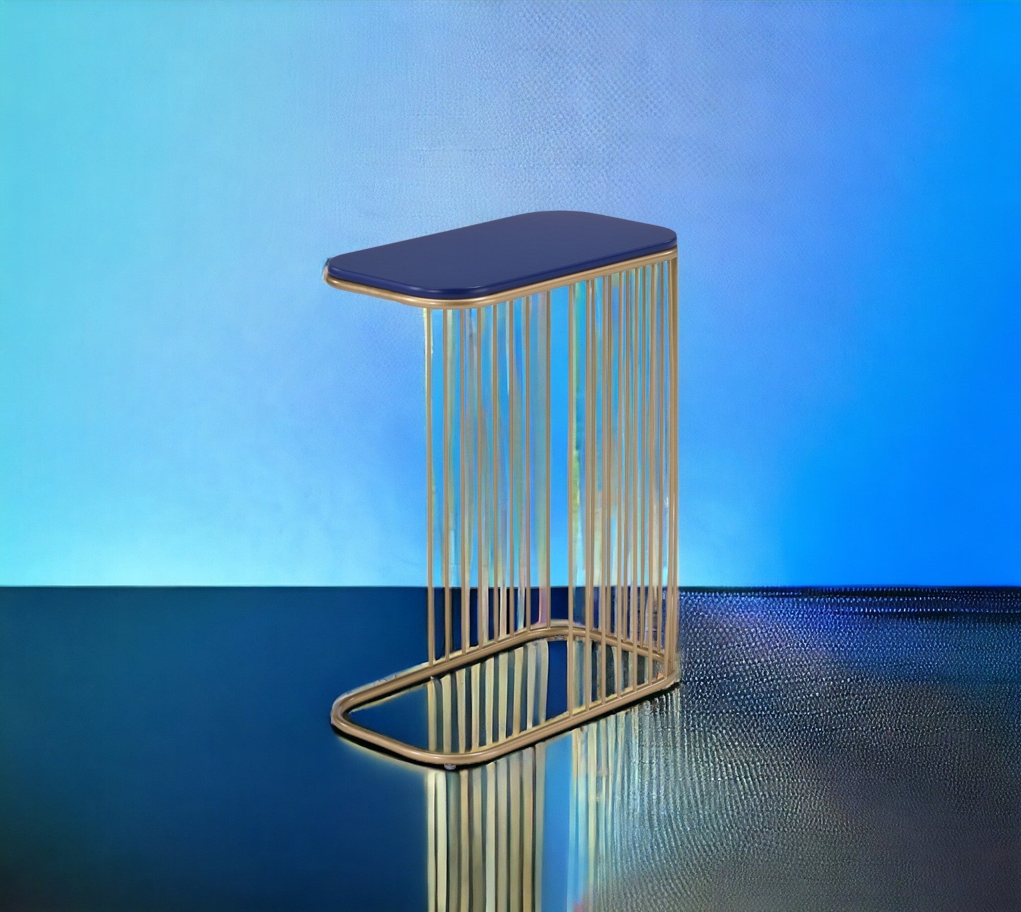 Aviena Blue and Gold Finish Display & Utility functioned Accent Table