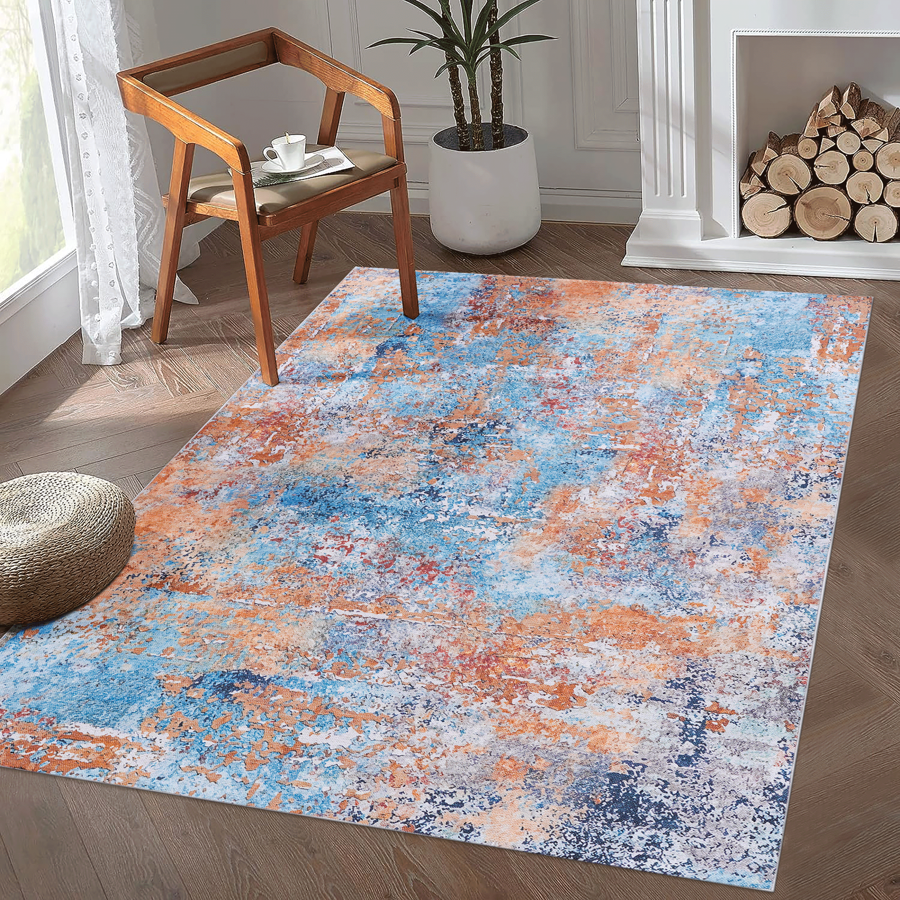 4x6 Area Rug, Washable Rug, Low-Pile, Non-Slip, Non-Shedding, Foldable, Kid & Pet Friendly