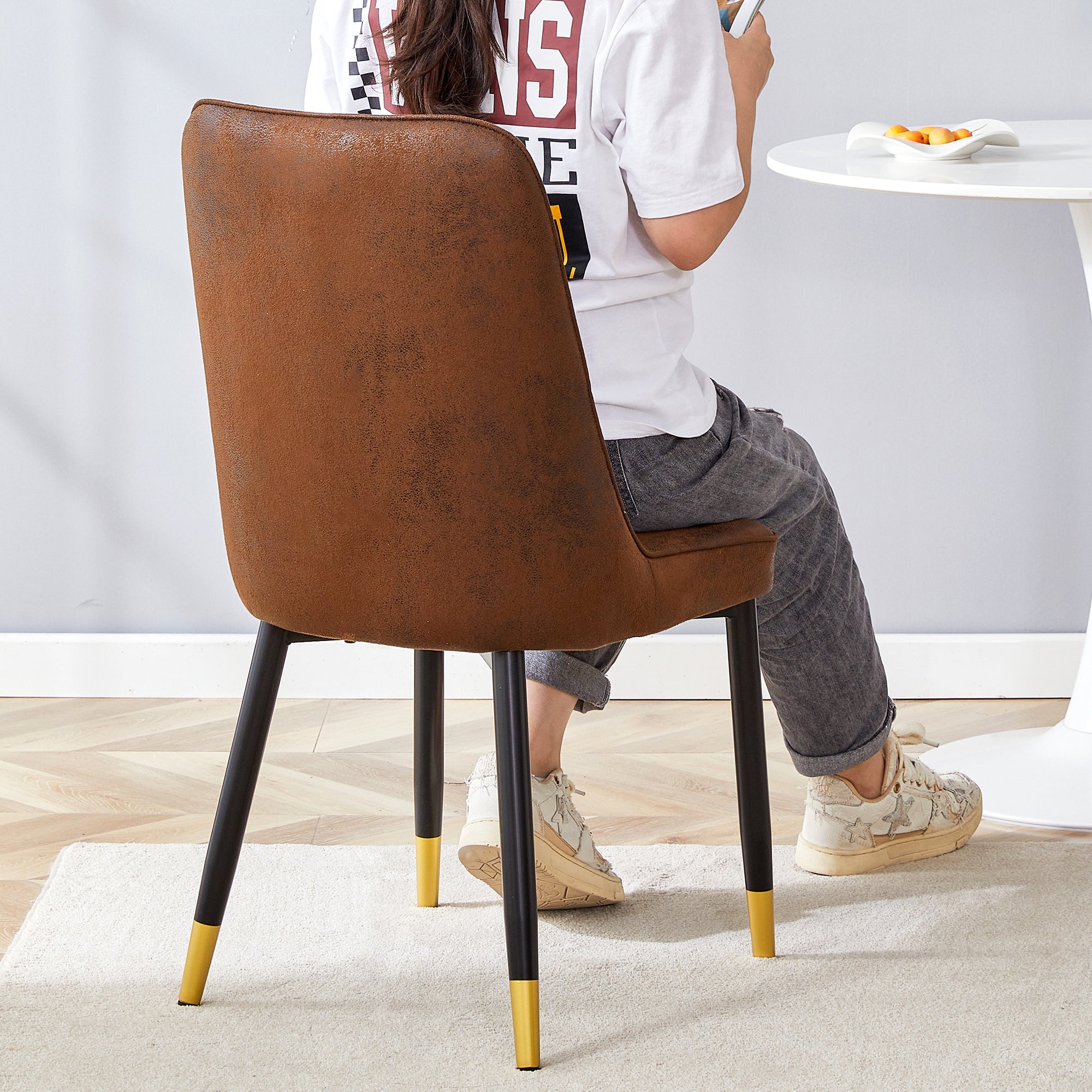 Brown Suede-like Velvet Dining Chair (Set of Four)