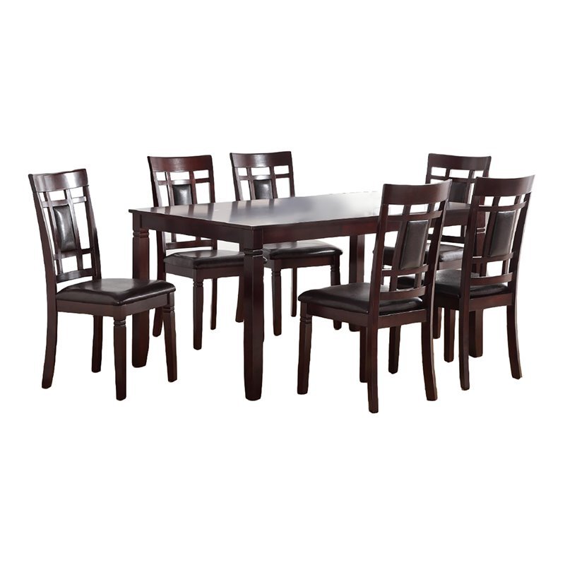 Contemporary 7pc Dining Set Espresso Finish  Eyelet Back 6x Side Chairs Cushion Seats