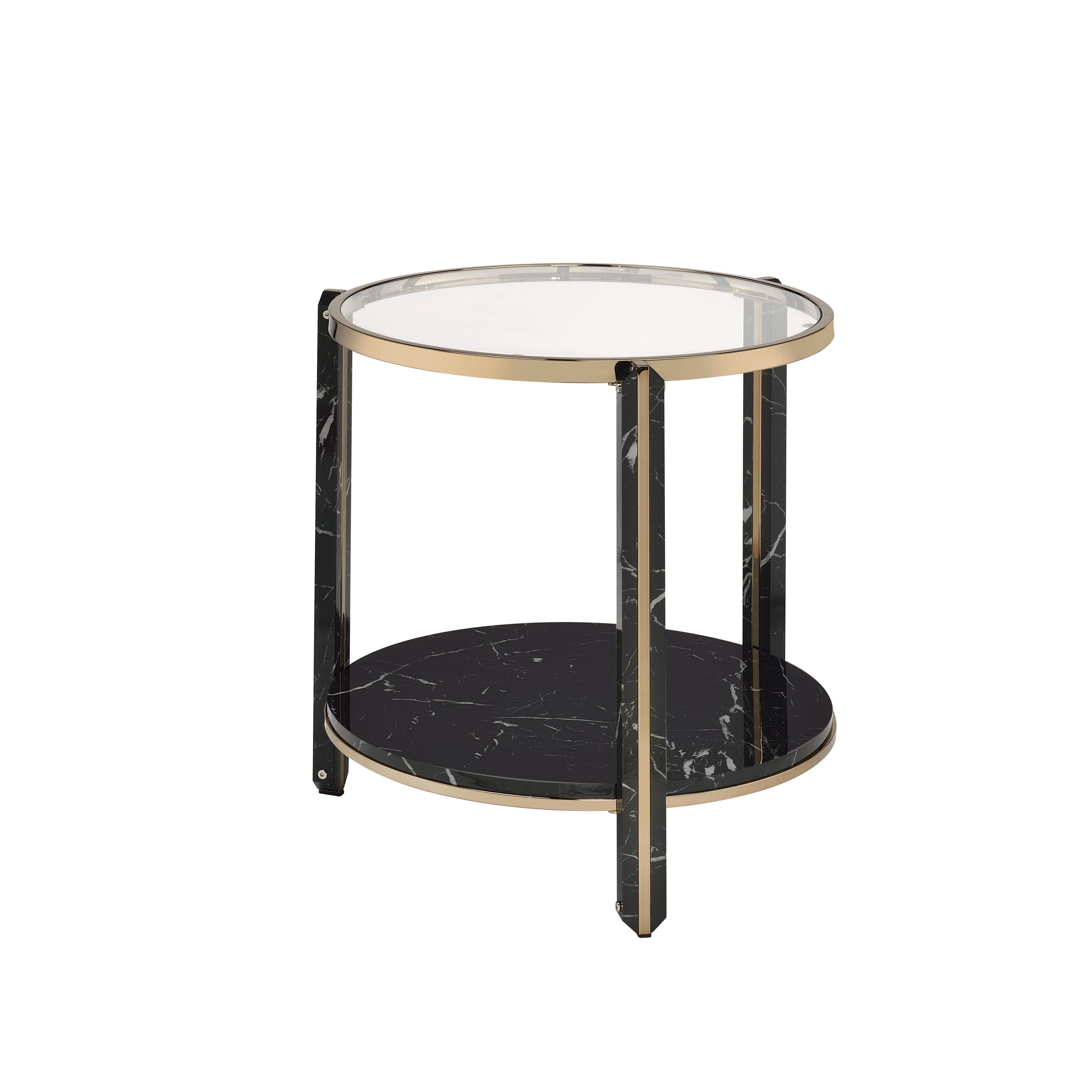 Thistle Clear Glass Faux Black Marble Top Champagne Finish End Table