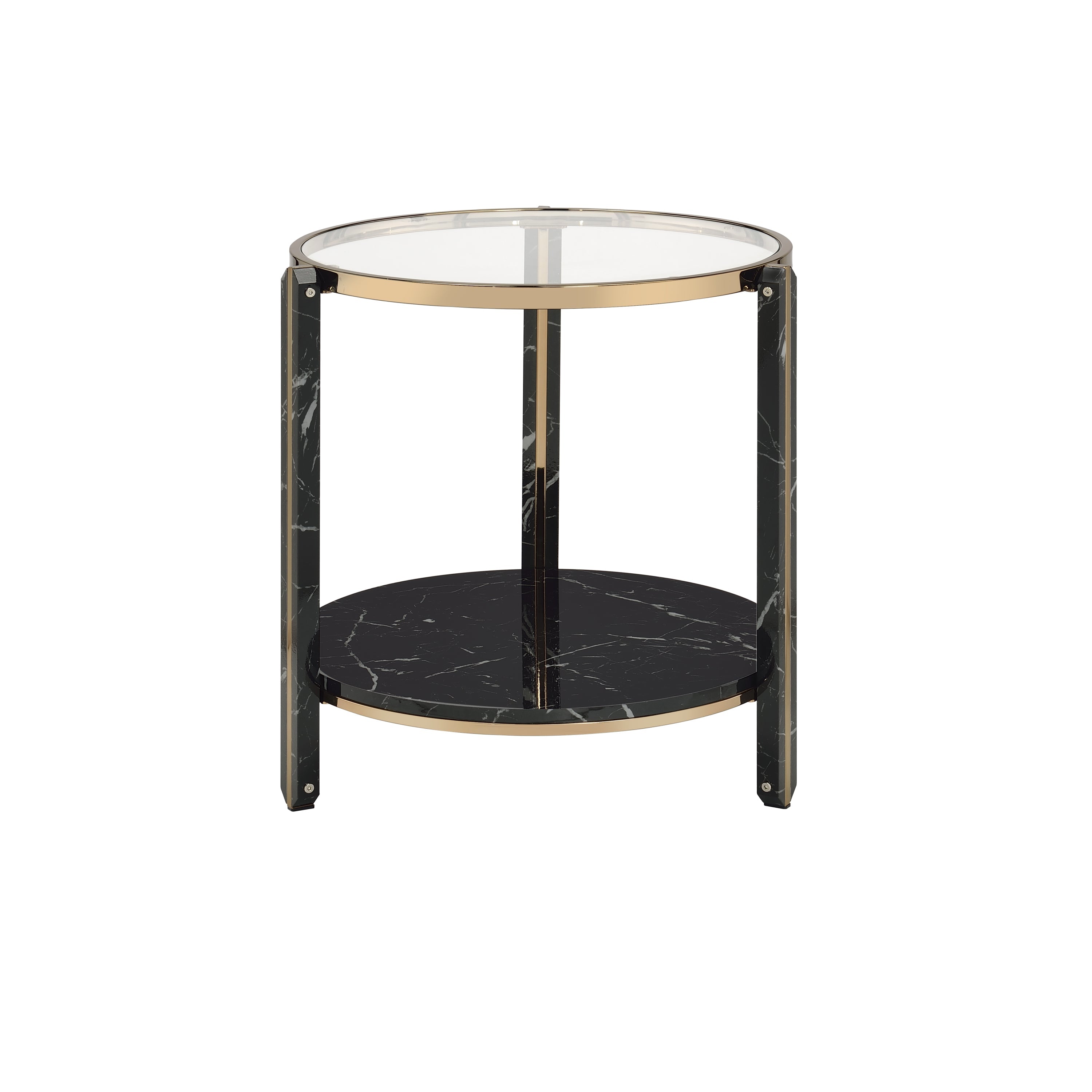 Thistle Clear Glass Faux Black Marble Top Champagne Finish End Table