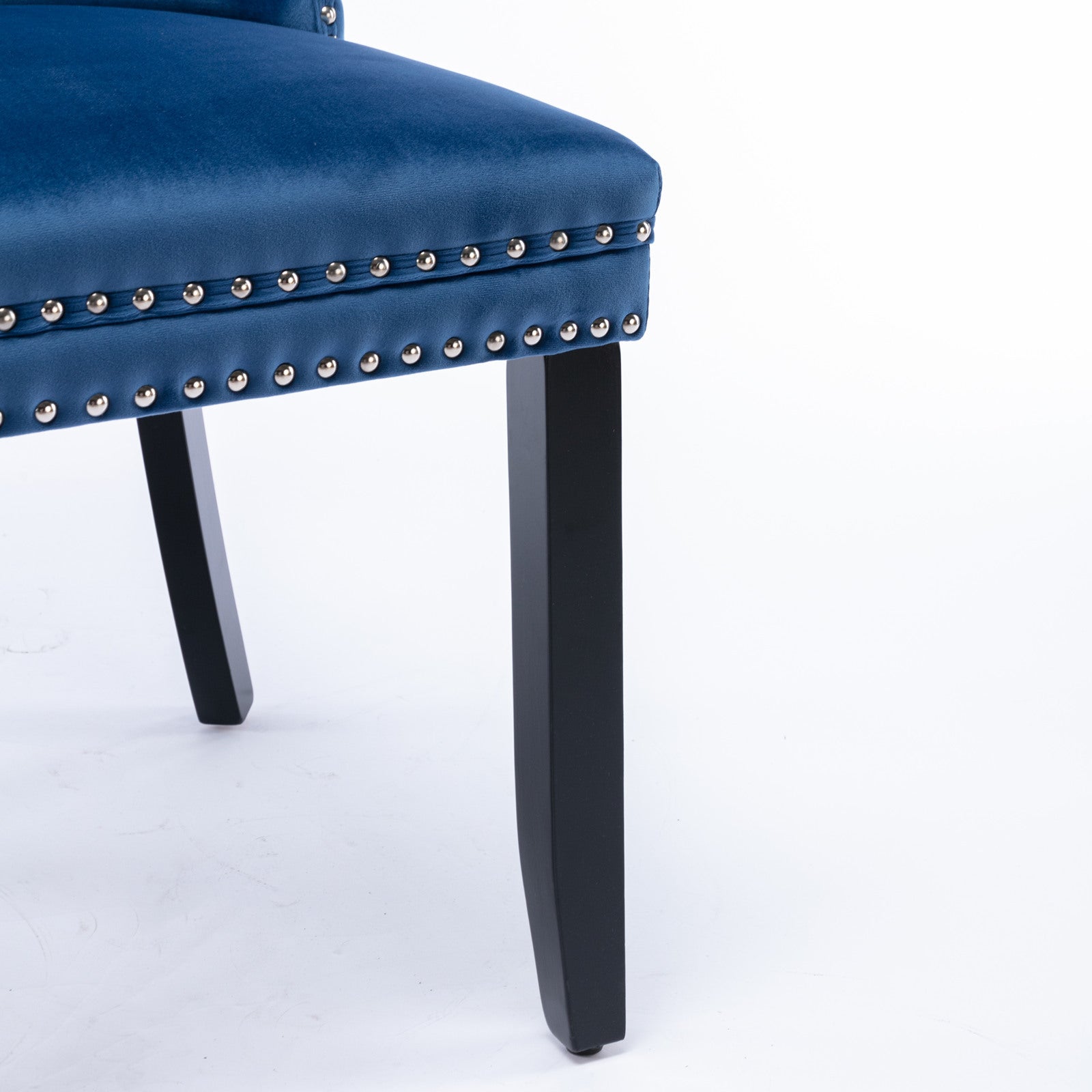 Tufted Solid Wood Velvet Upholstered Dining Chair with Wood Legs Nailhead Trim Set of 2, Blue L