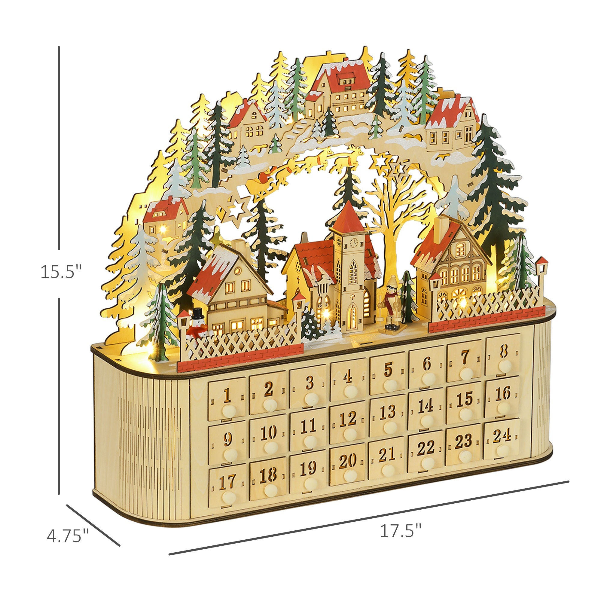 Arched Wooden Christmas Advent Calendar, Light Up Table