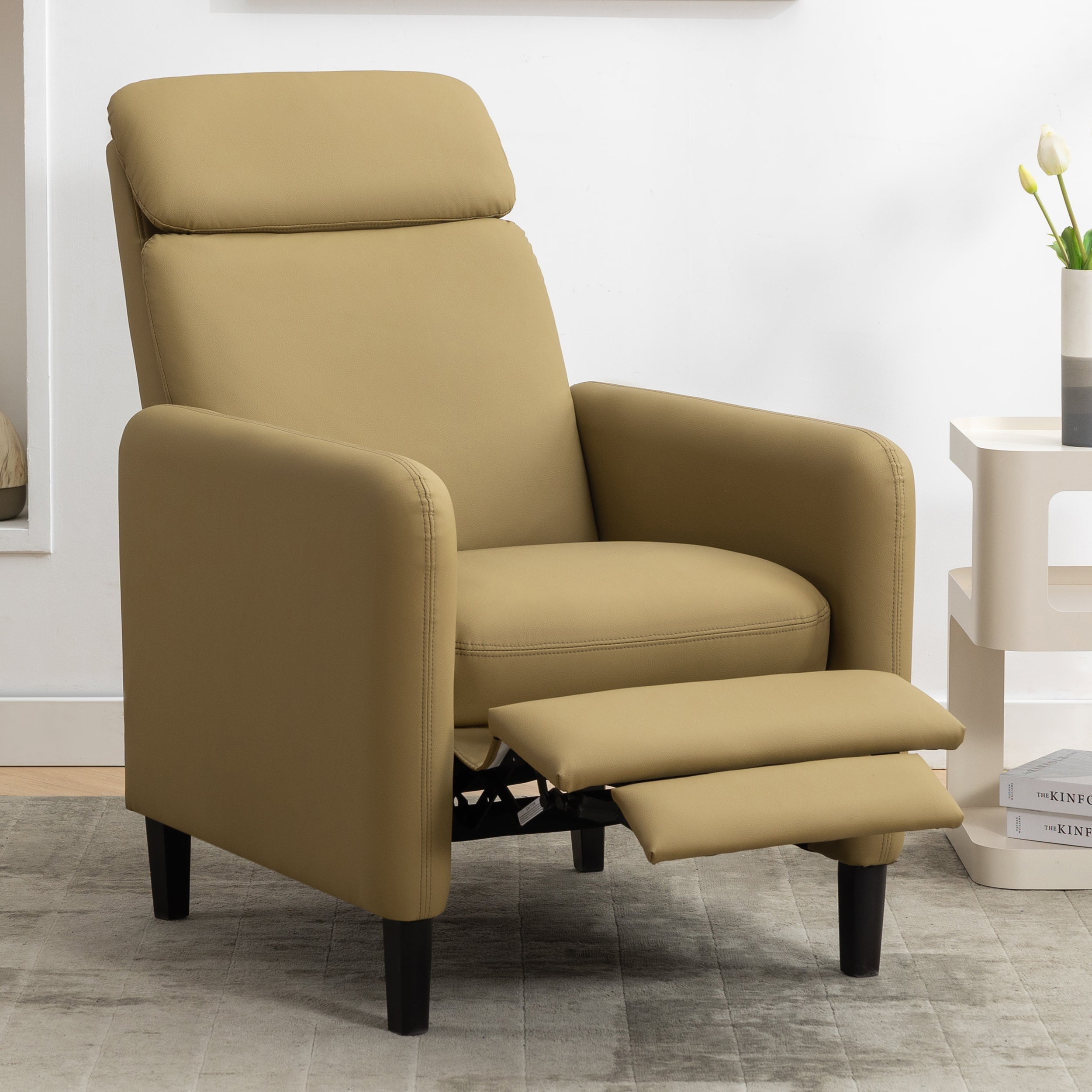 Modern Artistic Color Design Adjustable Recliner Chair , Mustard Green