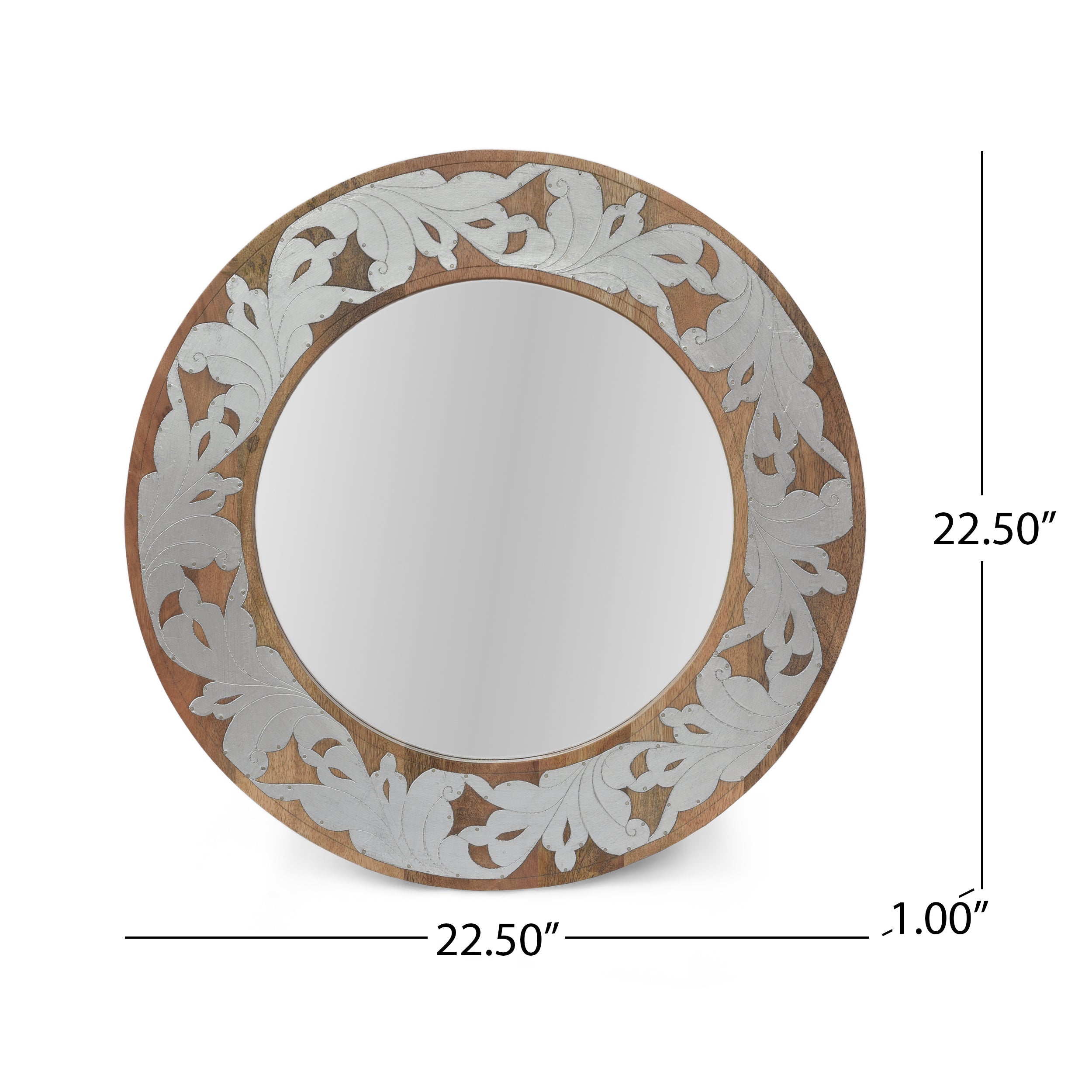 MANGO WOOD  / ALUMINIUM FITTED  ROUND MIRROR