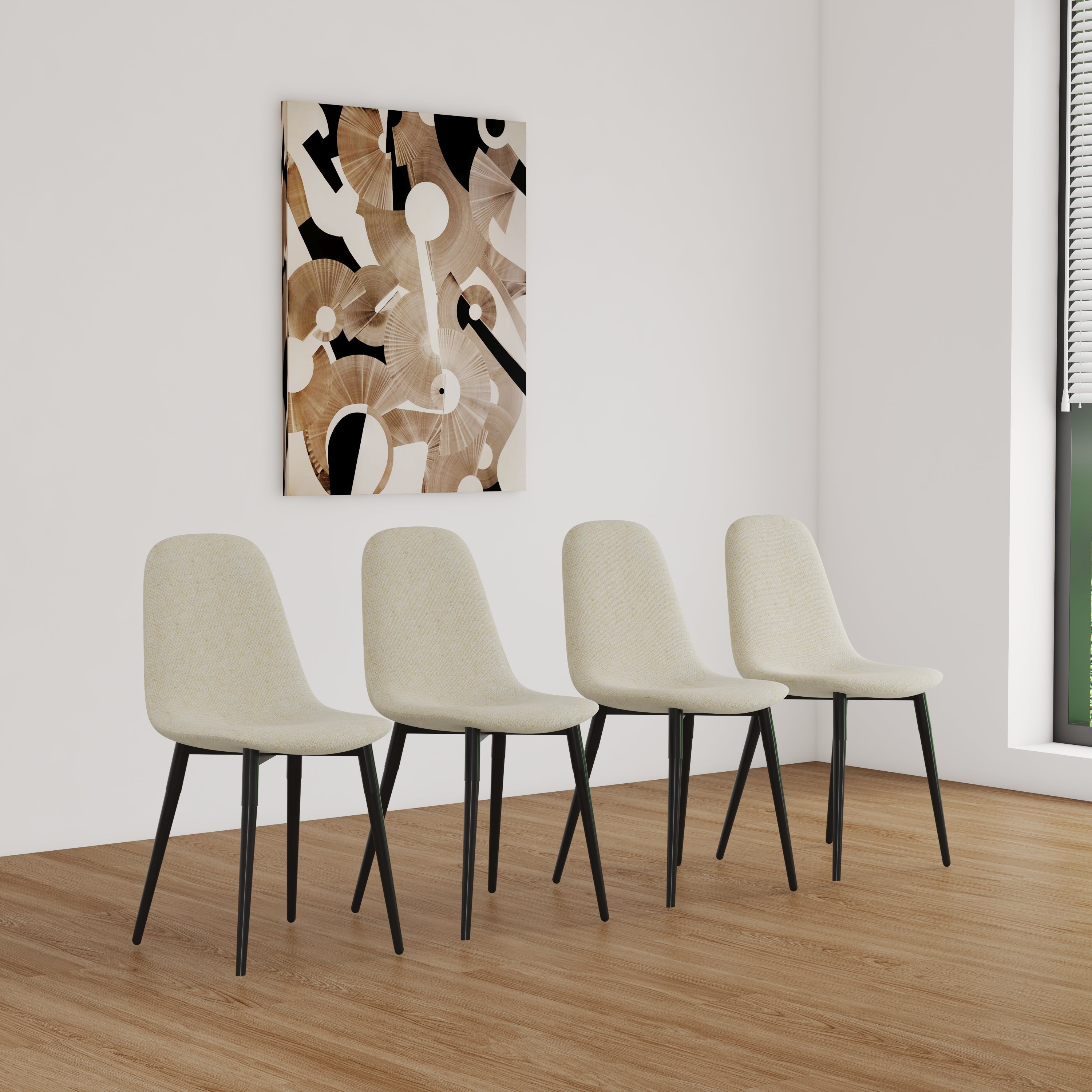 55" Natural color Dining Table and Modern Dining Chair Set of 4, Metal Base & Legs
