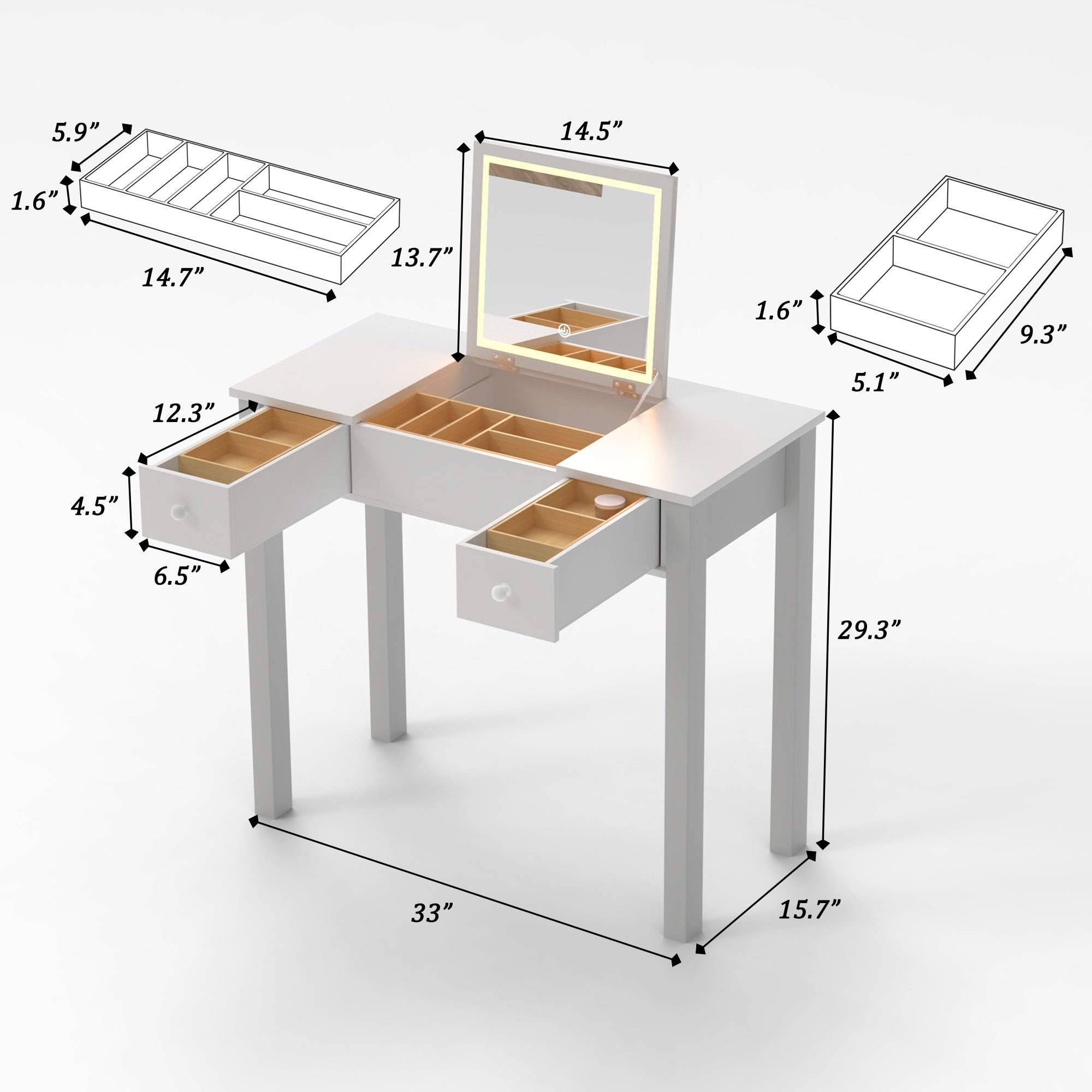 Chic White Vanity Table with LED Lights, Flip-Top Mirror and 2 Drawers