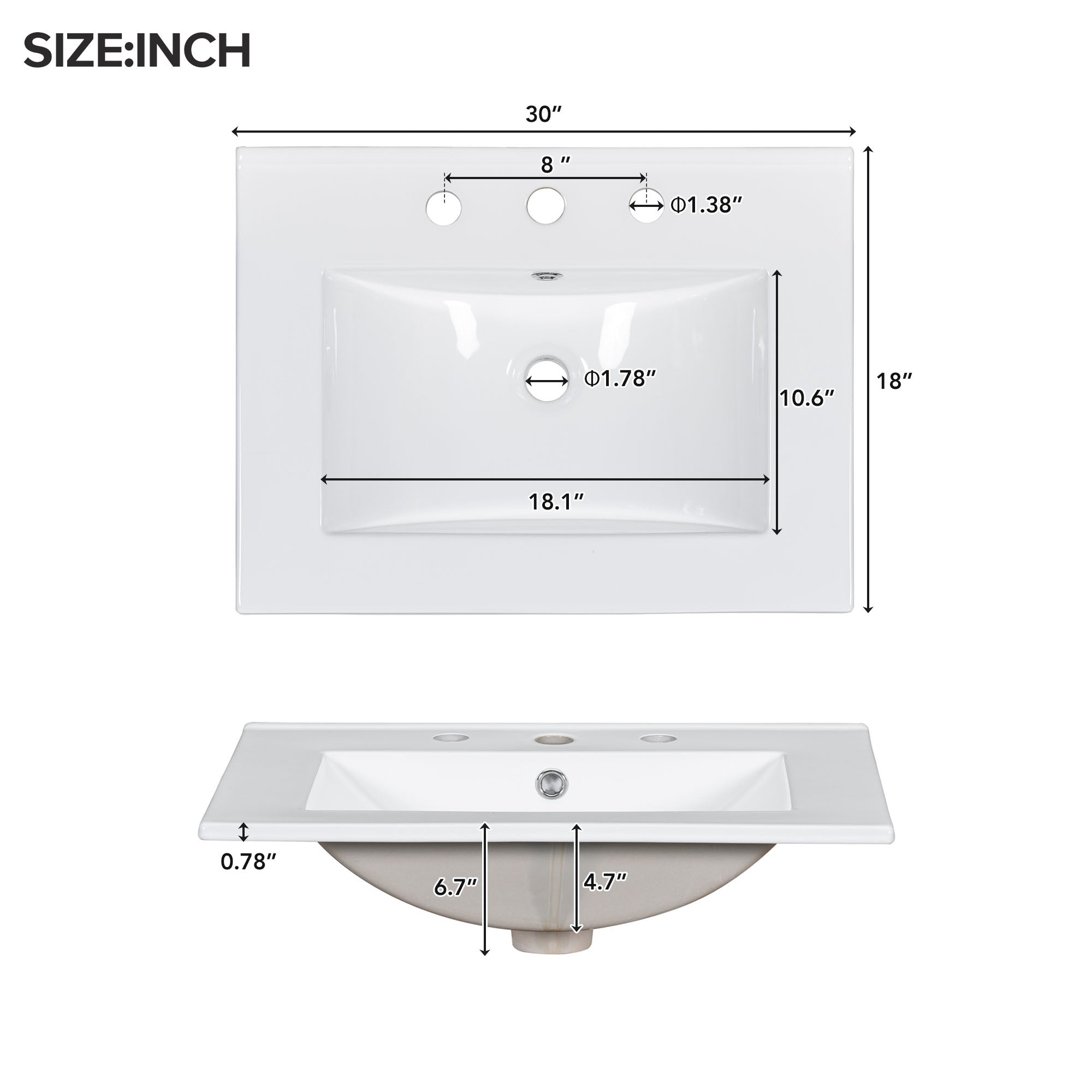 30-inch bathroom vanity with sink, 3 drawers and adjustable shelves, freestanding with mirror cabinet, single sink