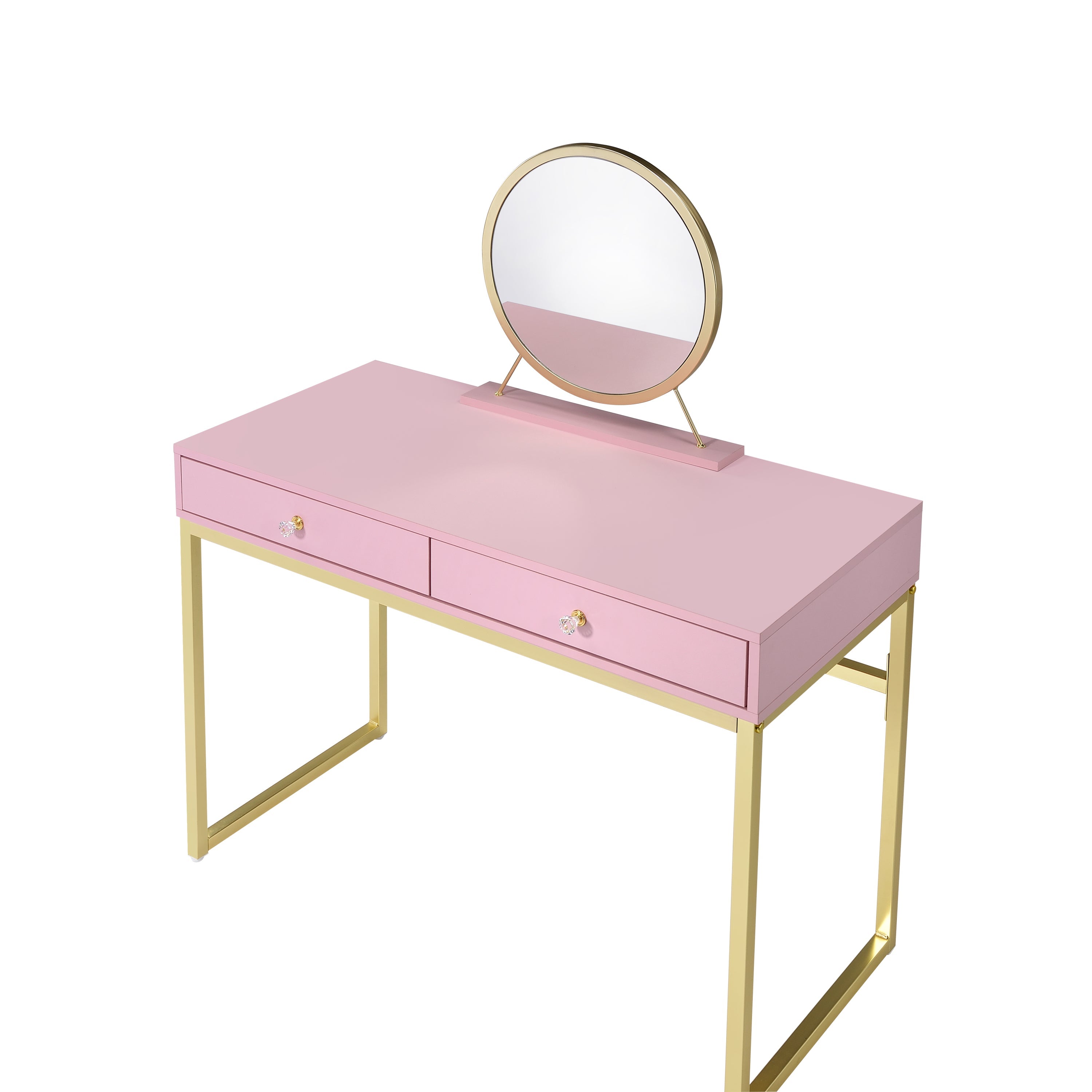 Coleen Vanity Desk w/Mirror & Jewelry Tray in Pink & Gold Finish