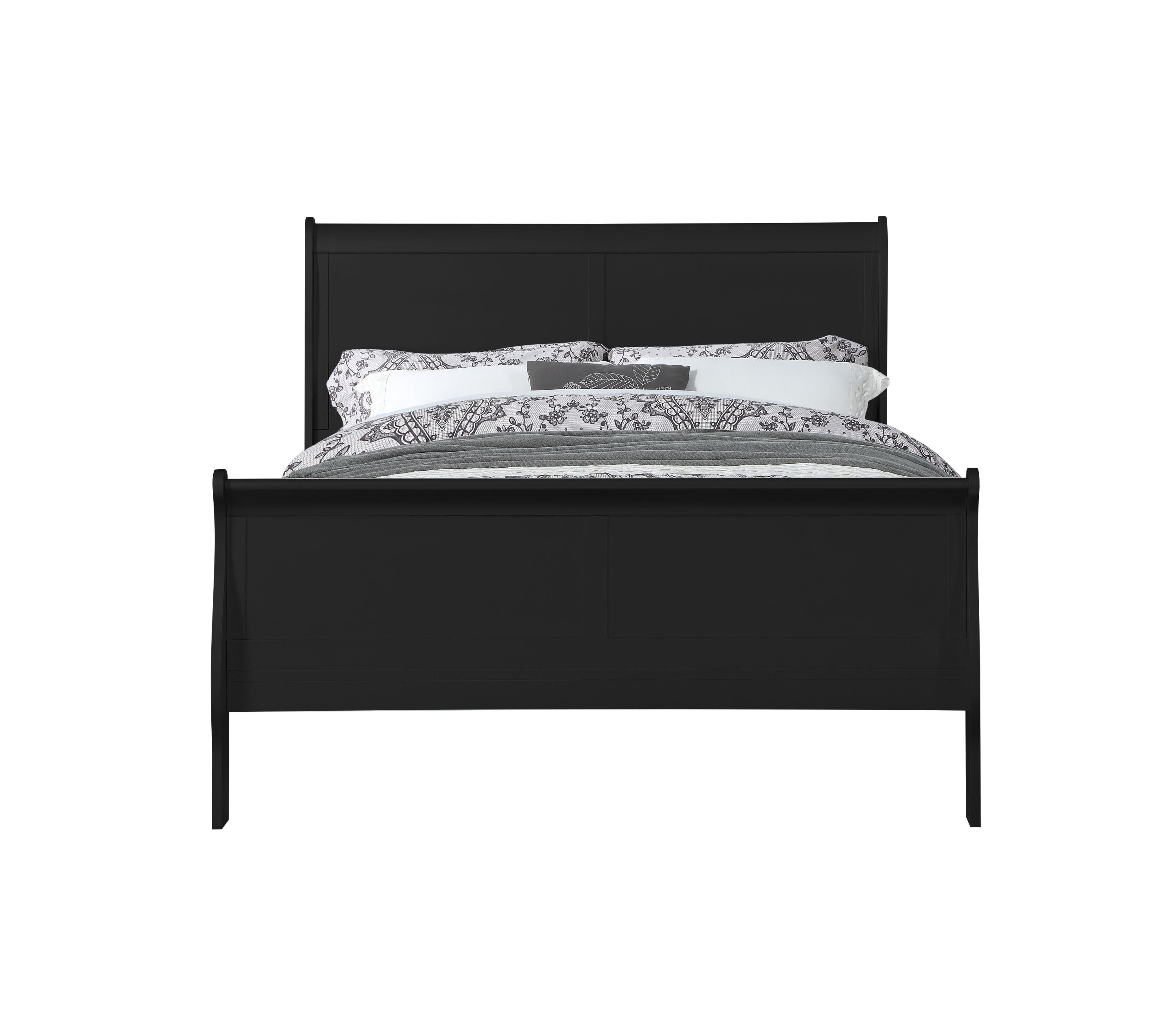 Louis Philippe Black Finish Queen Sleigh Bed