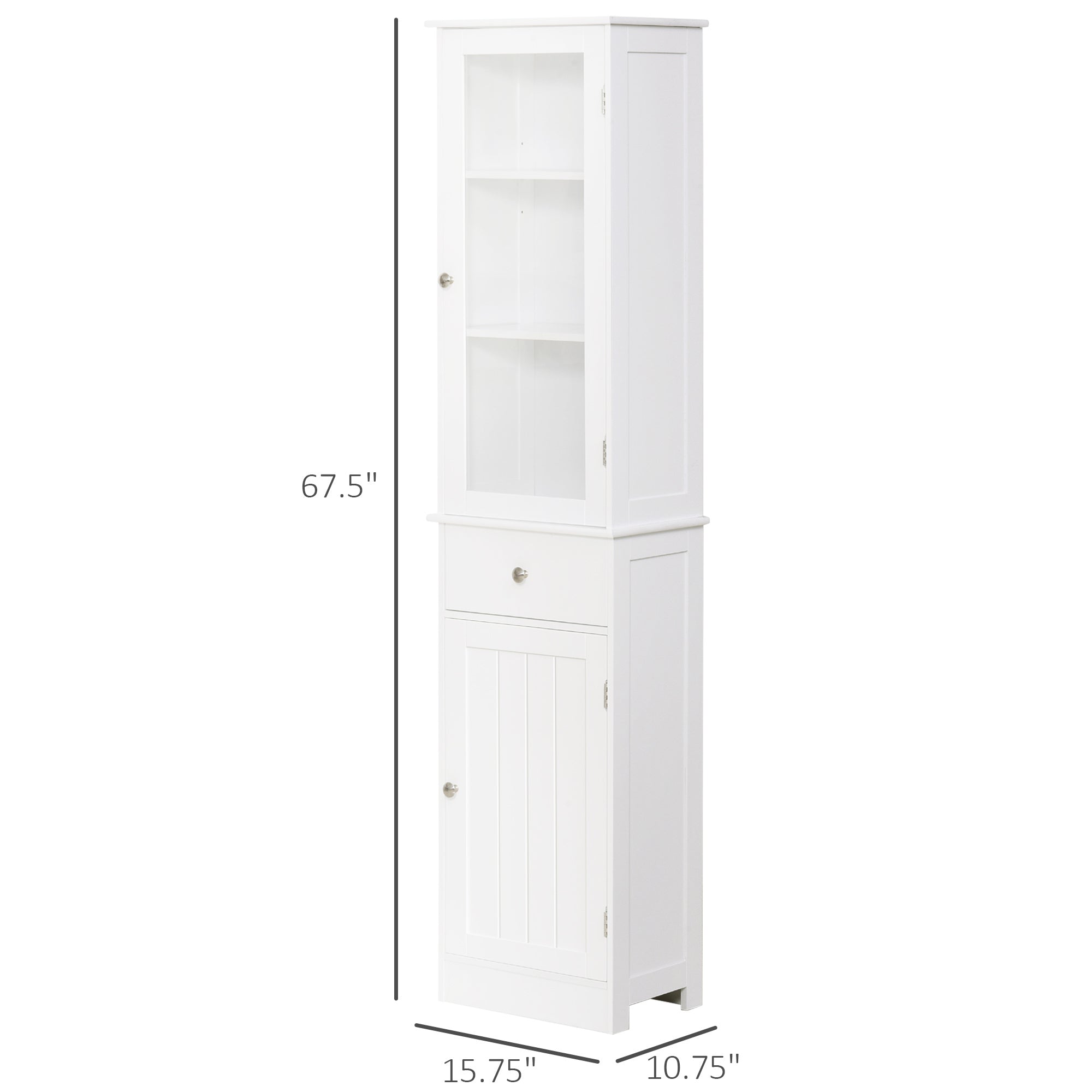 kleankin Slim Bathroom Storage Cabinet, Tall Bathroom Cabinet, Narrow Linen Tower with Acrylic Door, Drawer and Shelves, White