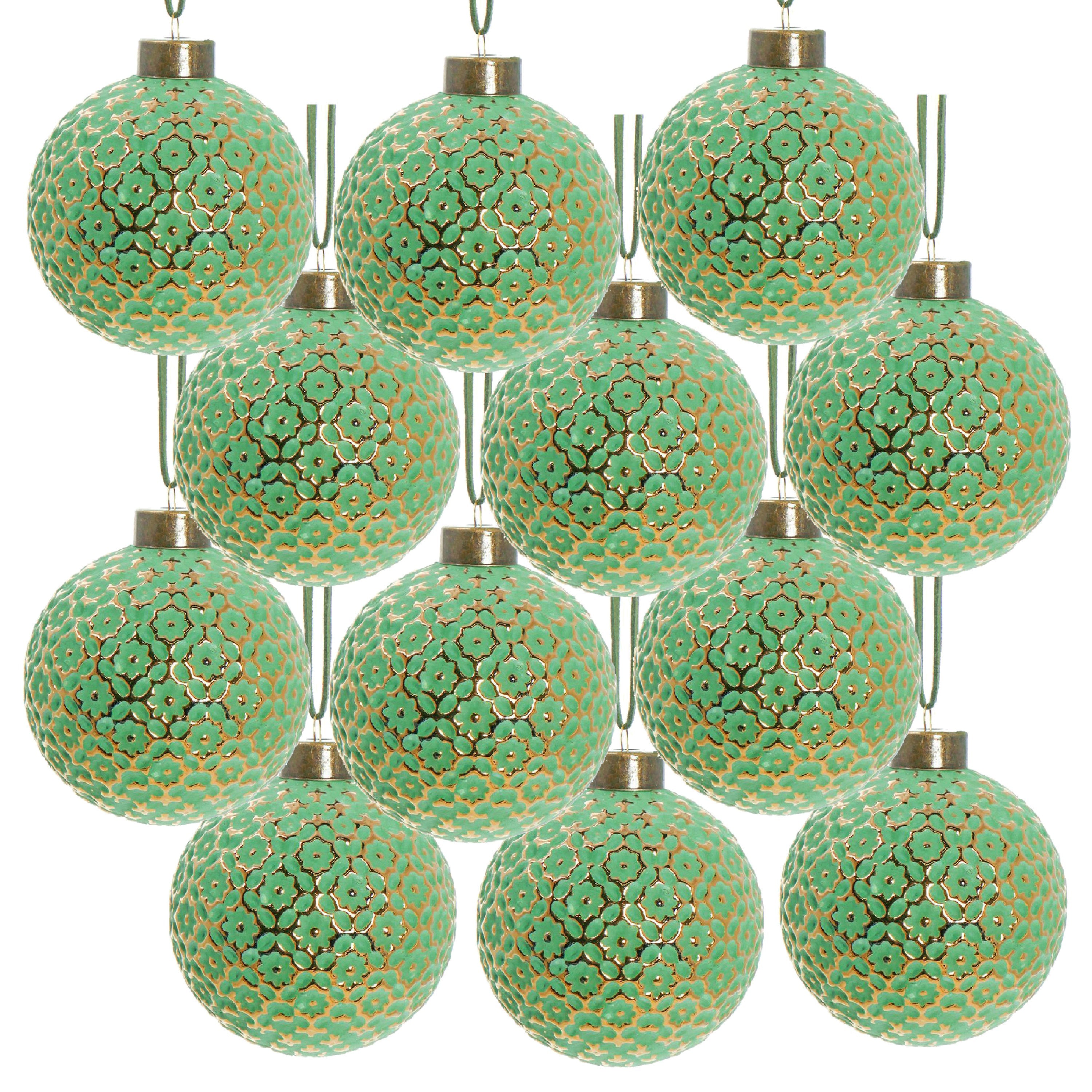 Green and Gold Christmas Ball Ornaments, Set of 12