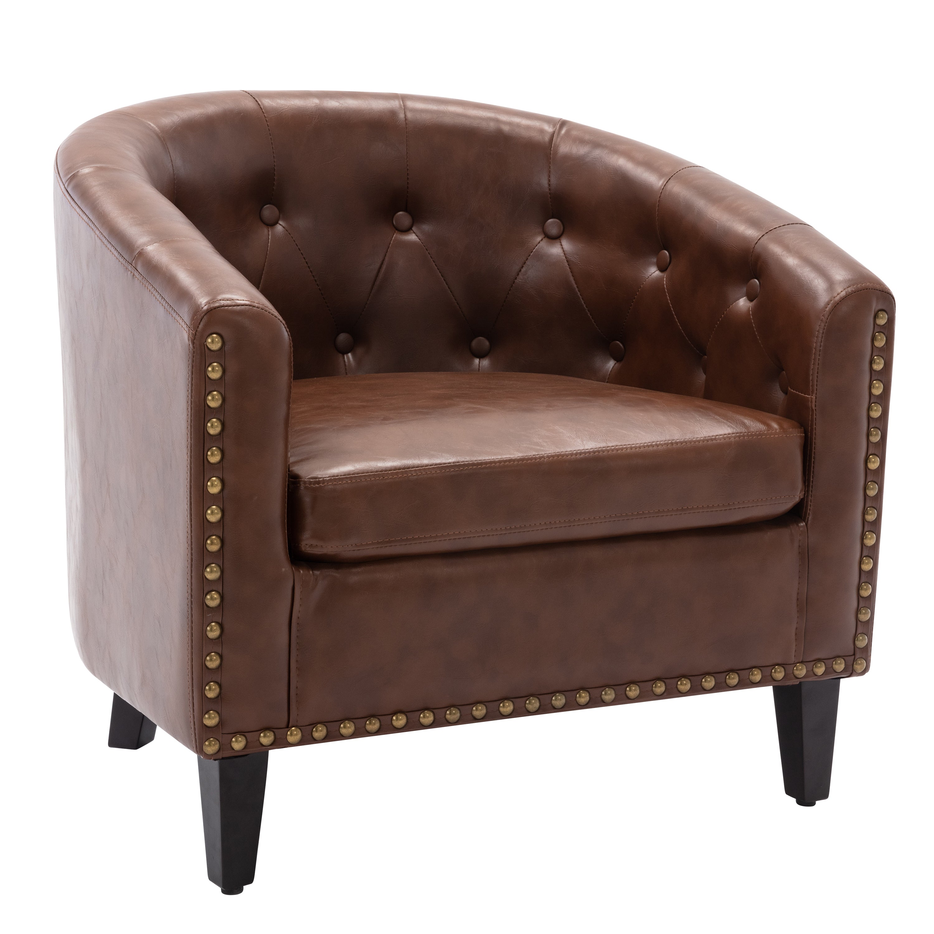 PU Leather Tufted Barrel ChairTub Chair for Living Room Bedroom Club Chairs