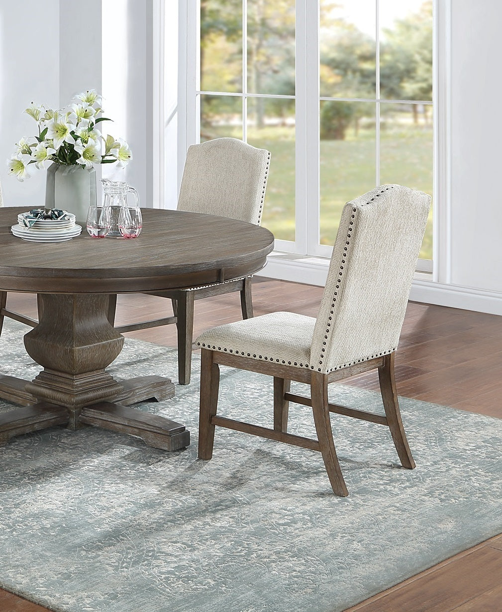 2pc Side Chairs Upholstered Back Oak Finish Nailhead Trim