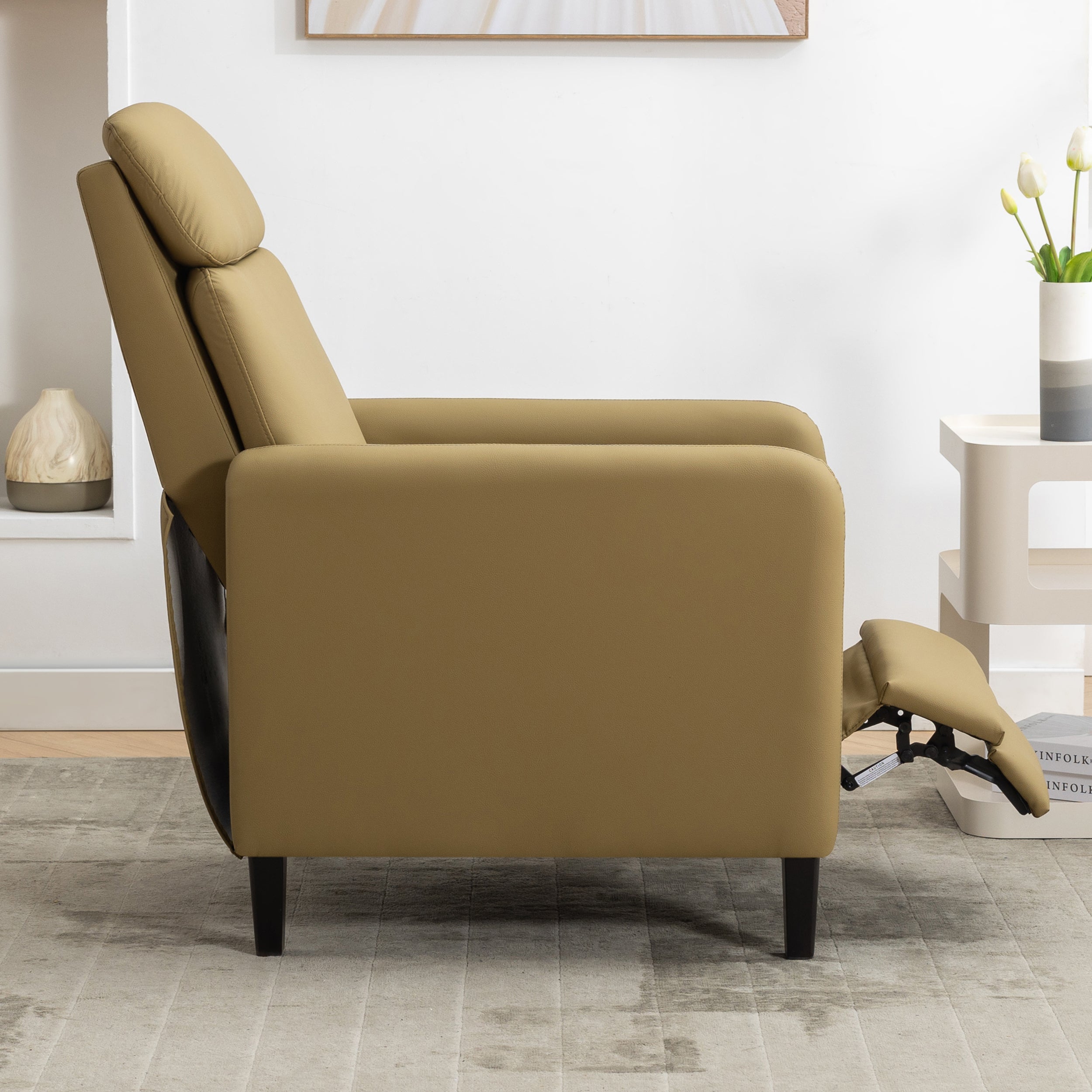 Modern Artistic Color Design Adjustable Recliner Chair , Mustard Green