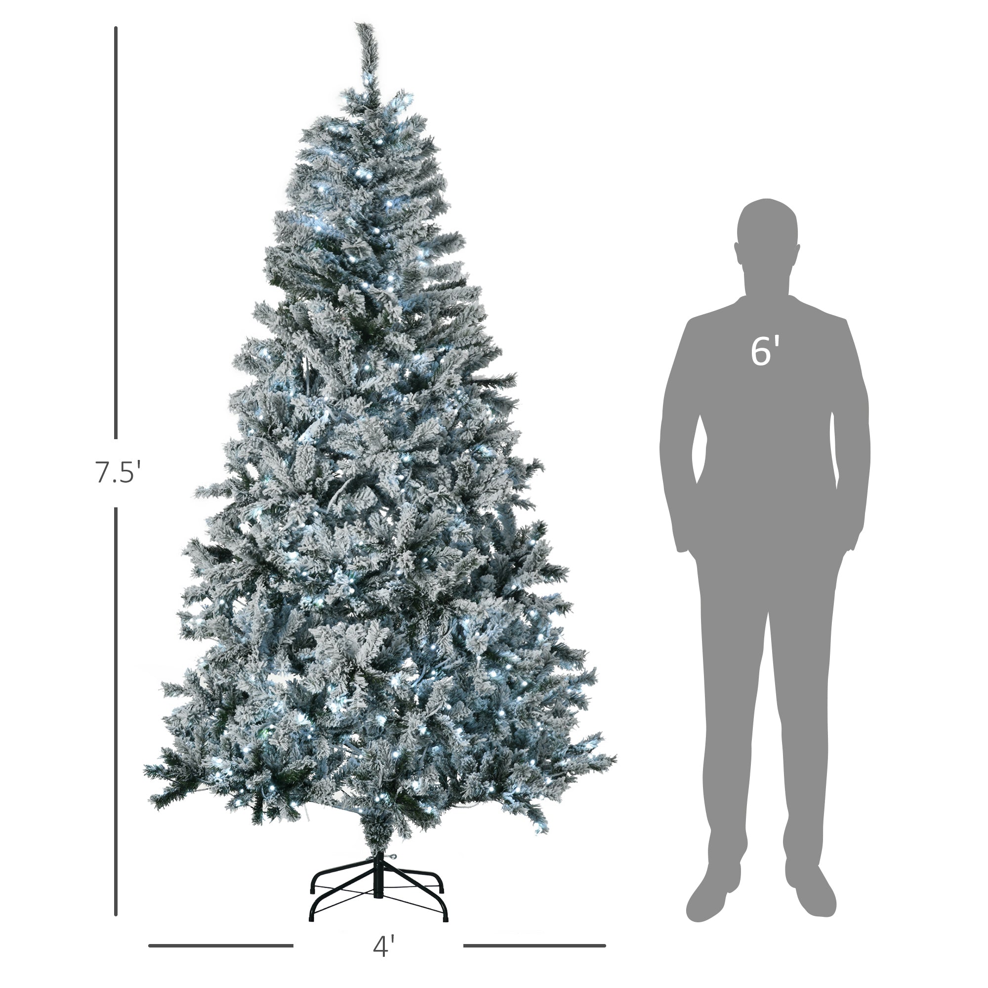 7.5' Flocked Artificial Christmas Tree with Cold White LED Lights