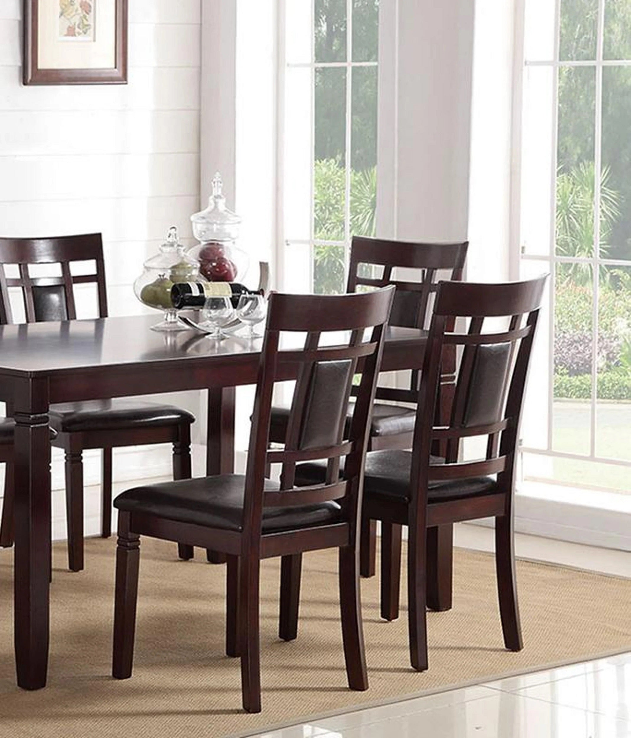 Contemporary 7pc Dining Set Espresso Finish  Eyelet Back 6x Side Chairs Cushion Seats