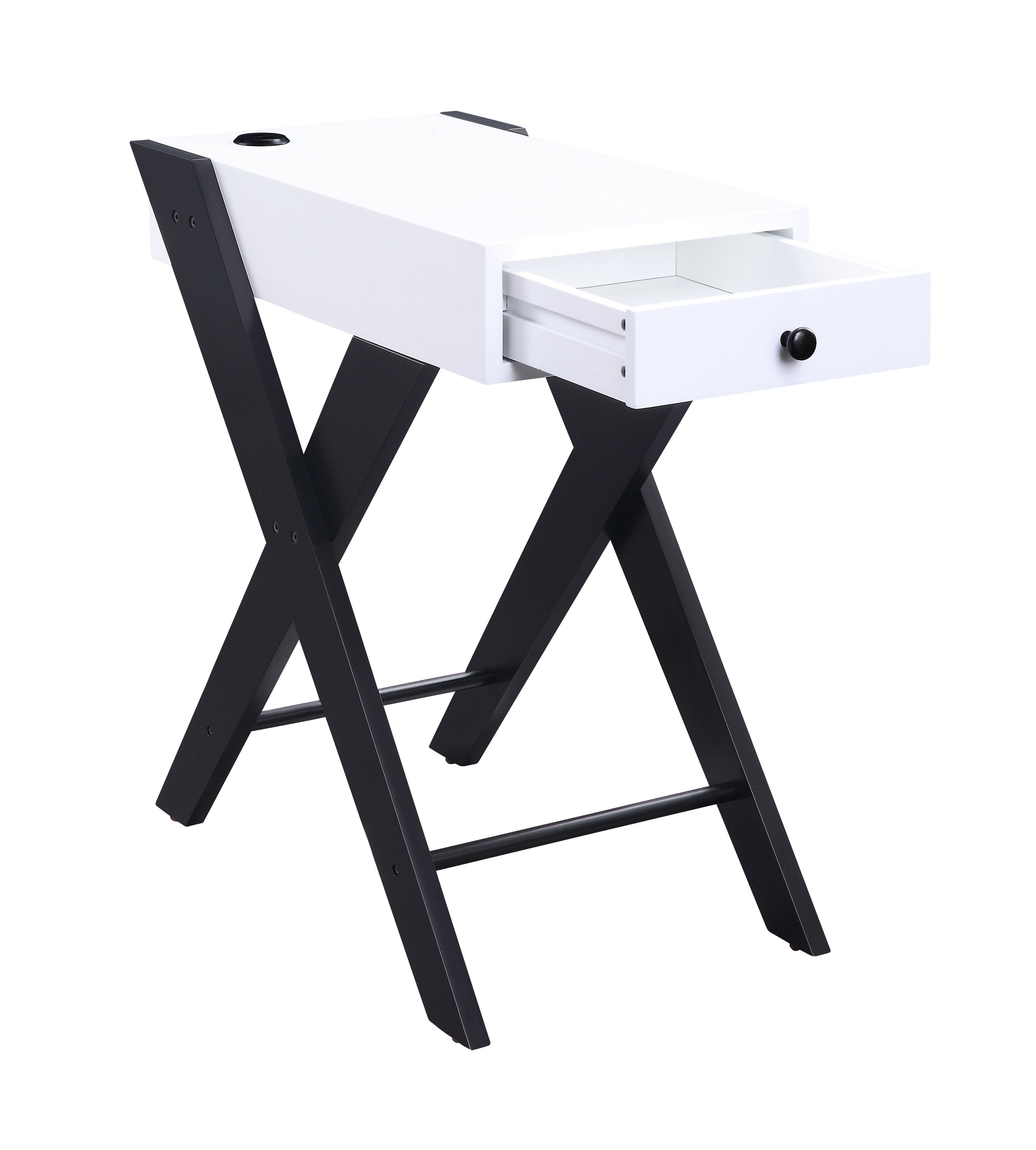 Fierce White and Black Accent Table with Built-in USB Port