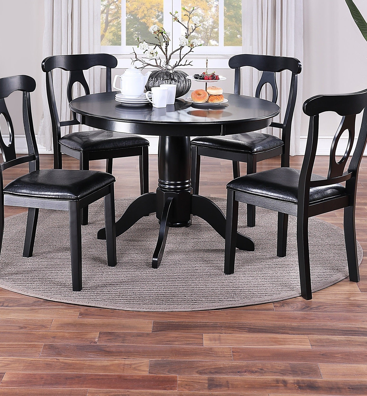 Black 5-Piece Dining Set with Round Pedestal Table