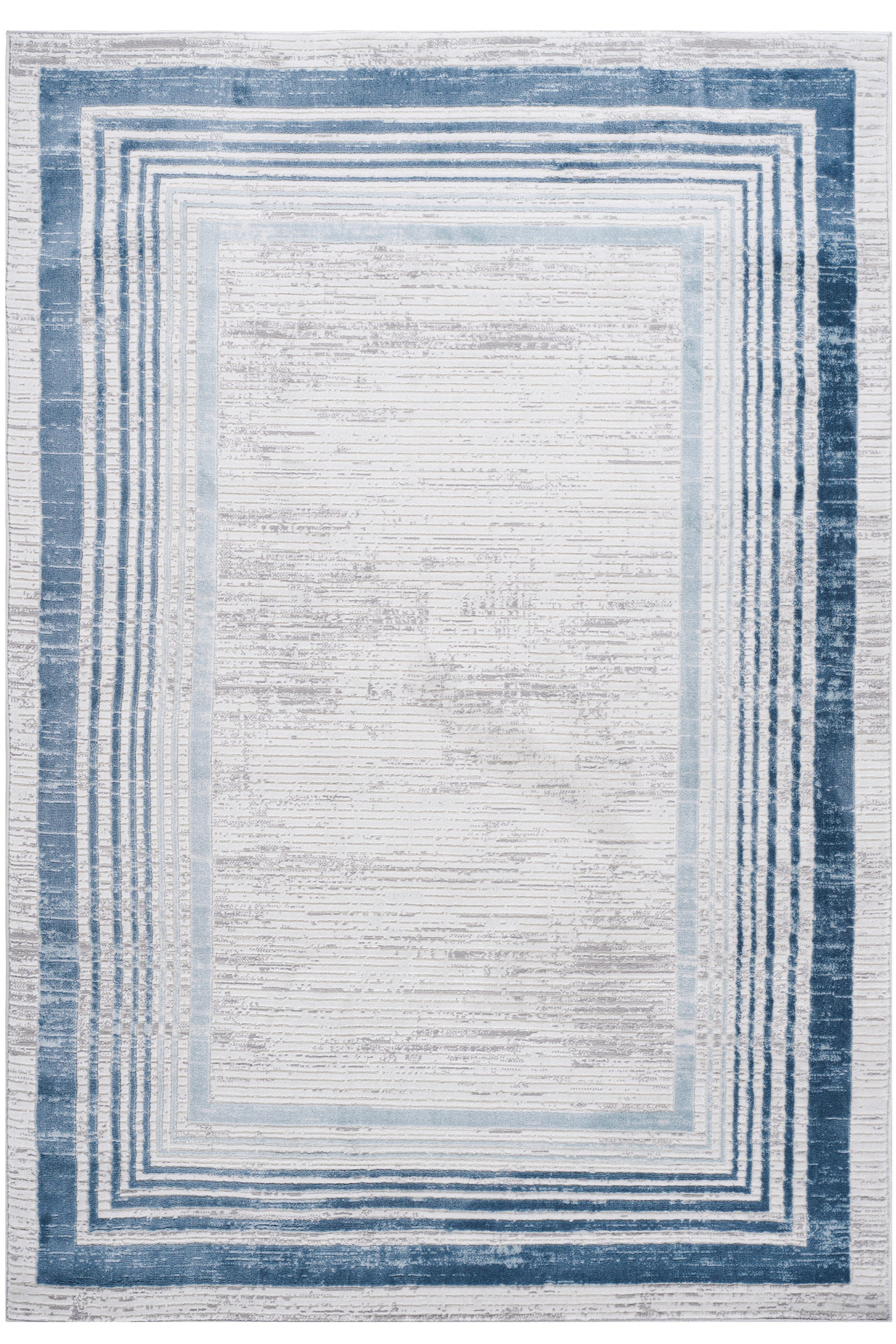 5X7 Blue/Ivory/Bordered Non-Shedding and Stain Resistant Area Rug