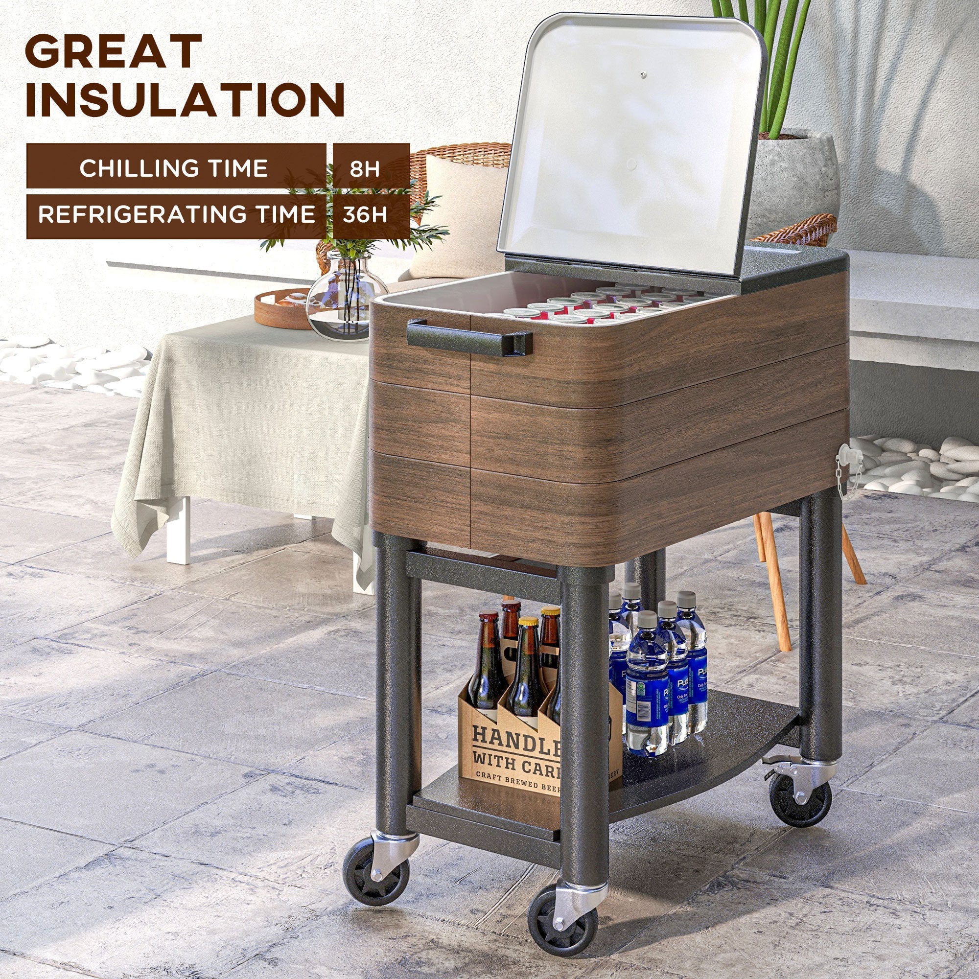 Rolling Beverage Ice Chest,  with Locking Wheels, 60 Quart Capacity