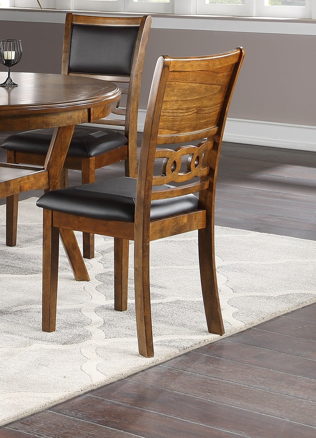 Contemporary  5pc Dining Set - Round Table With 4  Side Chairs Walnut Finish Rubberwood