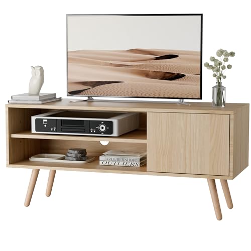 Cozy TV Stand for 50 Inch TV, Mid Century Modern Entertainment Center with Storage Cabinet