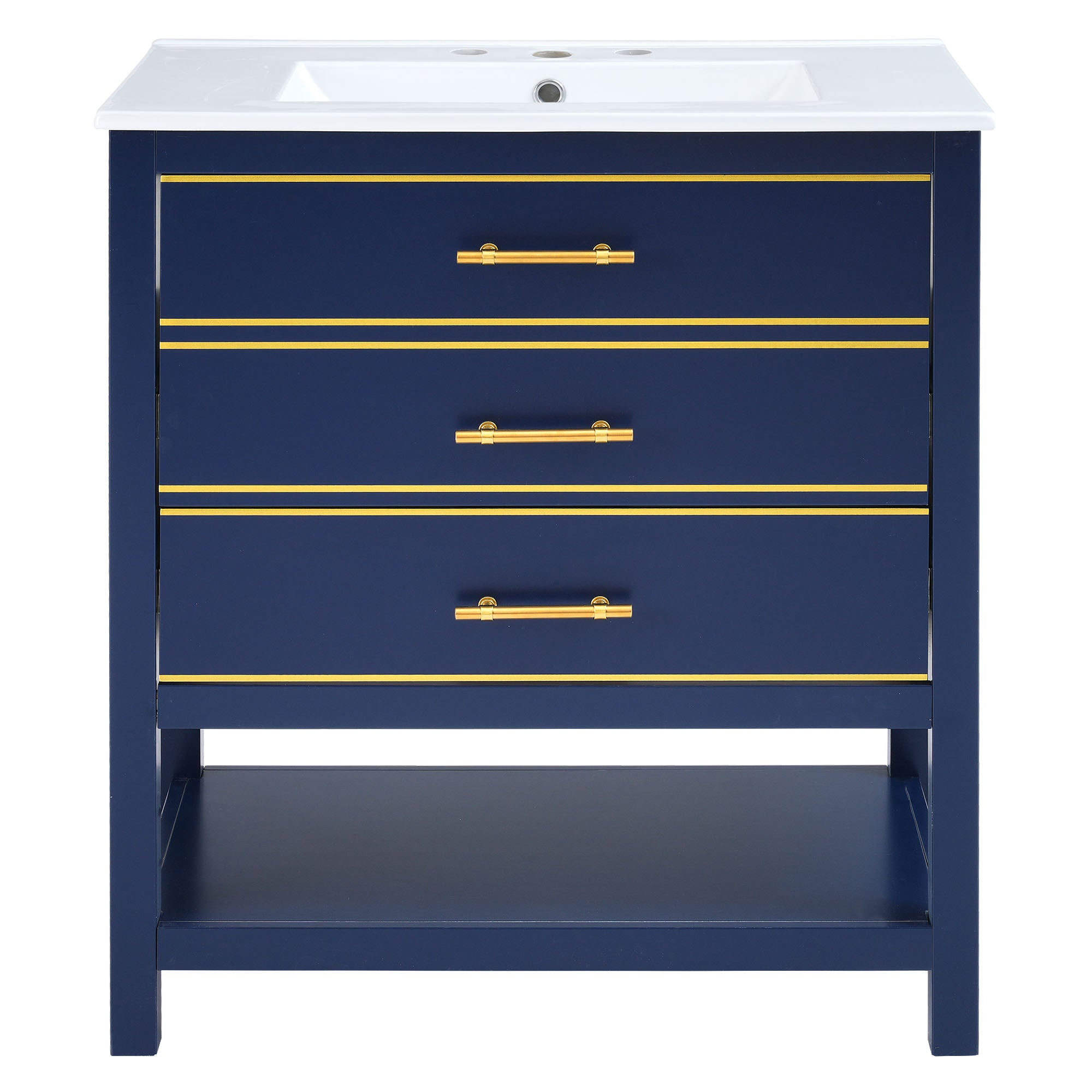 30inch Navy Blue/White Bathroom Vanity Cabinet Combo with Open Storge, Two Drawers