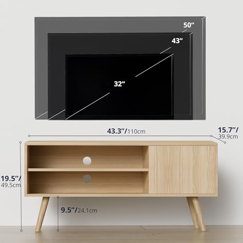 Cozy TV Stand for 50 Inch TV, Mid Century Modern Entertainment Center with Storage Cabinet