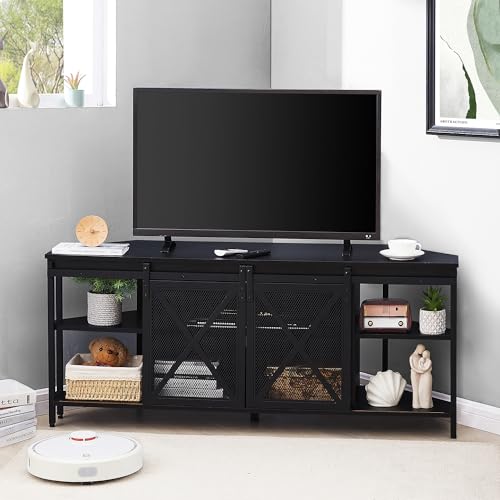 Corner TV Stand with Sliding Barn Door