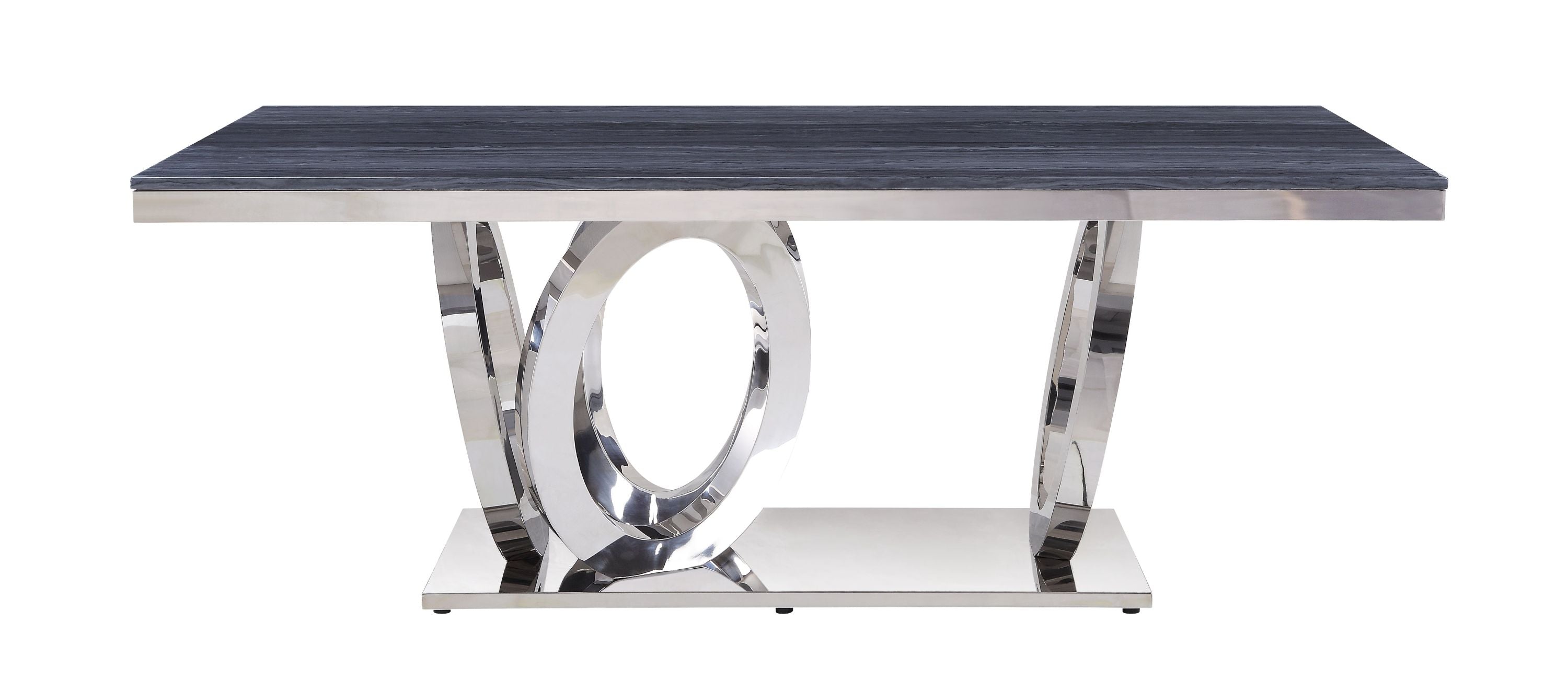 Zasir Gray Printed Faux Marble Top with Mirror Silver Finish Coffee Table