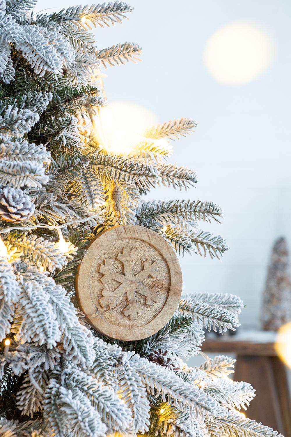 6" x 6" Wooden Hanging Circle With Snowflake Cut, Decorative Hanging Christmas Tree Ornaments for Holiday Party Decorations, Set of 12