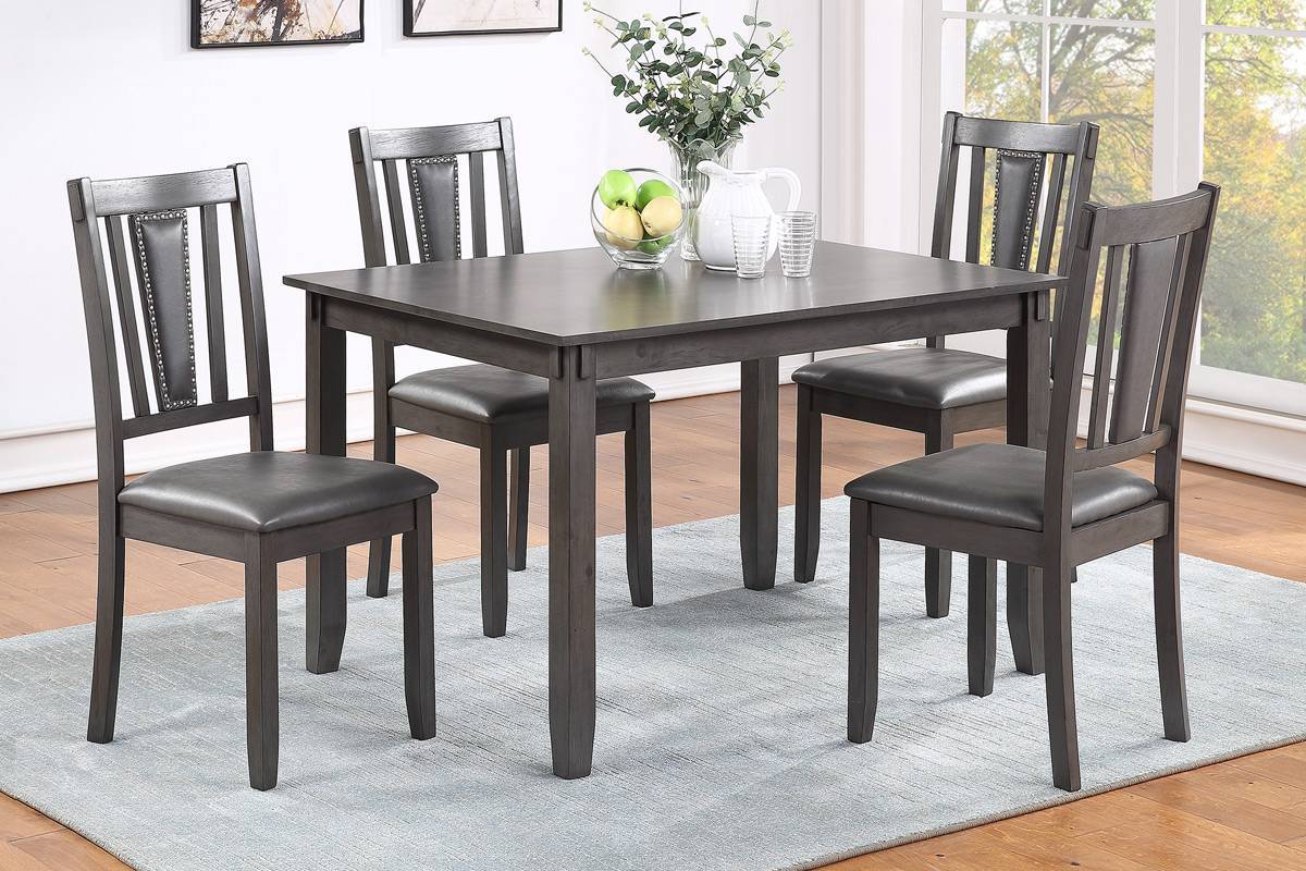 Grey Finish Dinette 5pc Set - Table with wooden Top, Upholstered Cushion Chairs