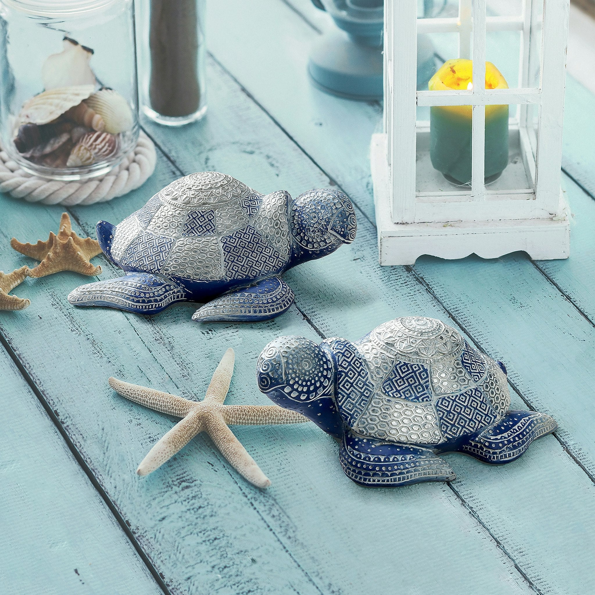 Peace and Harmony Blue Sea Turtle Statue Set