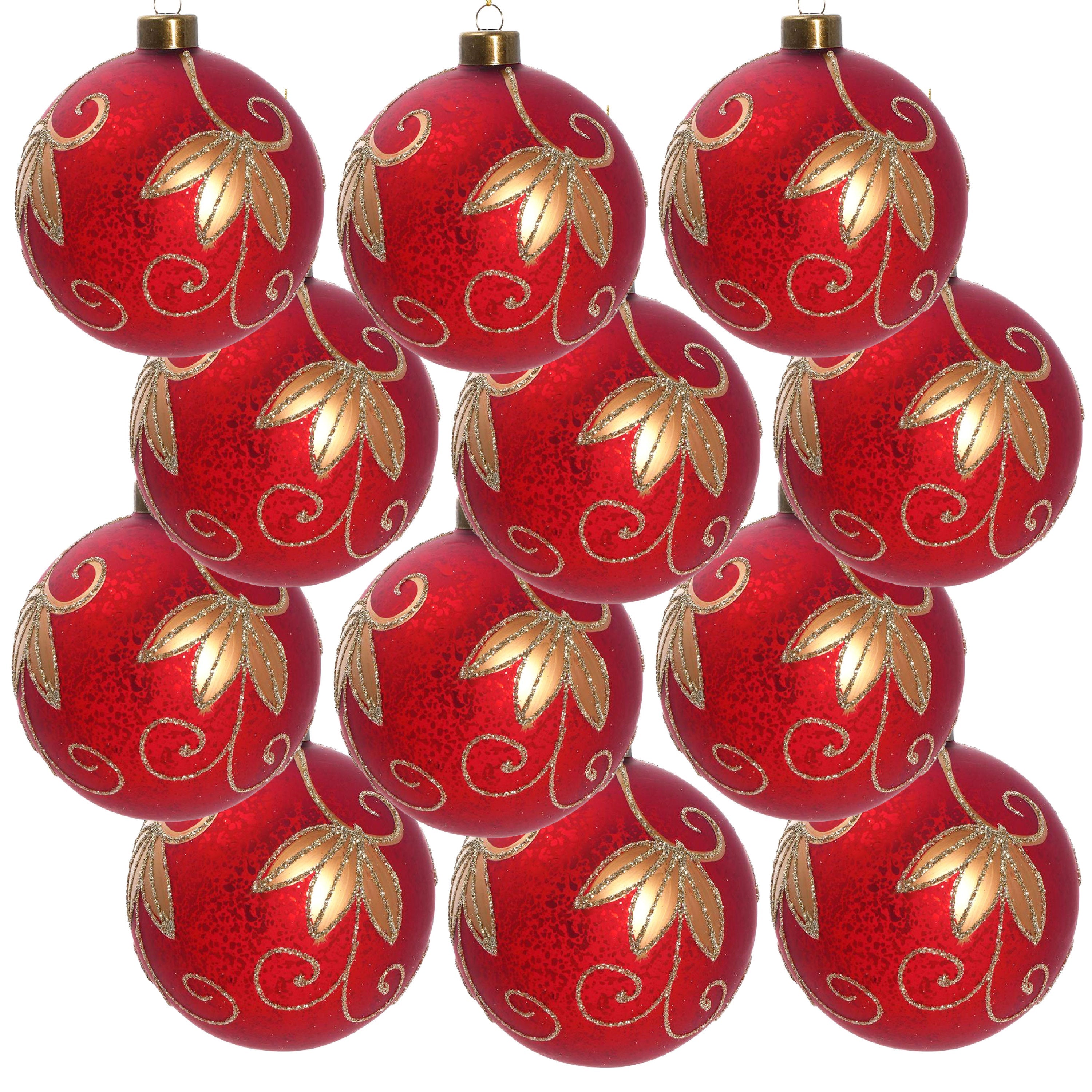 Red and Gold Glitter Christmas Ball Ornaments, Set of 12