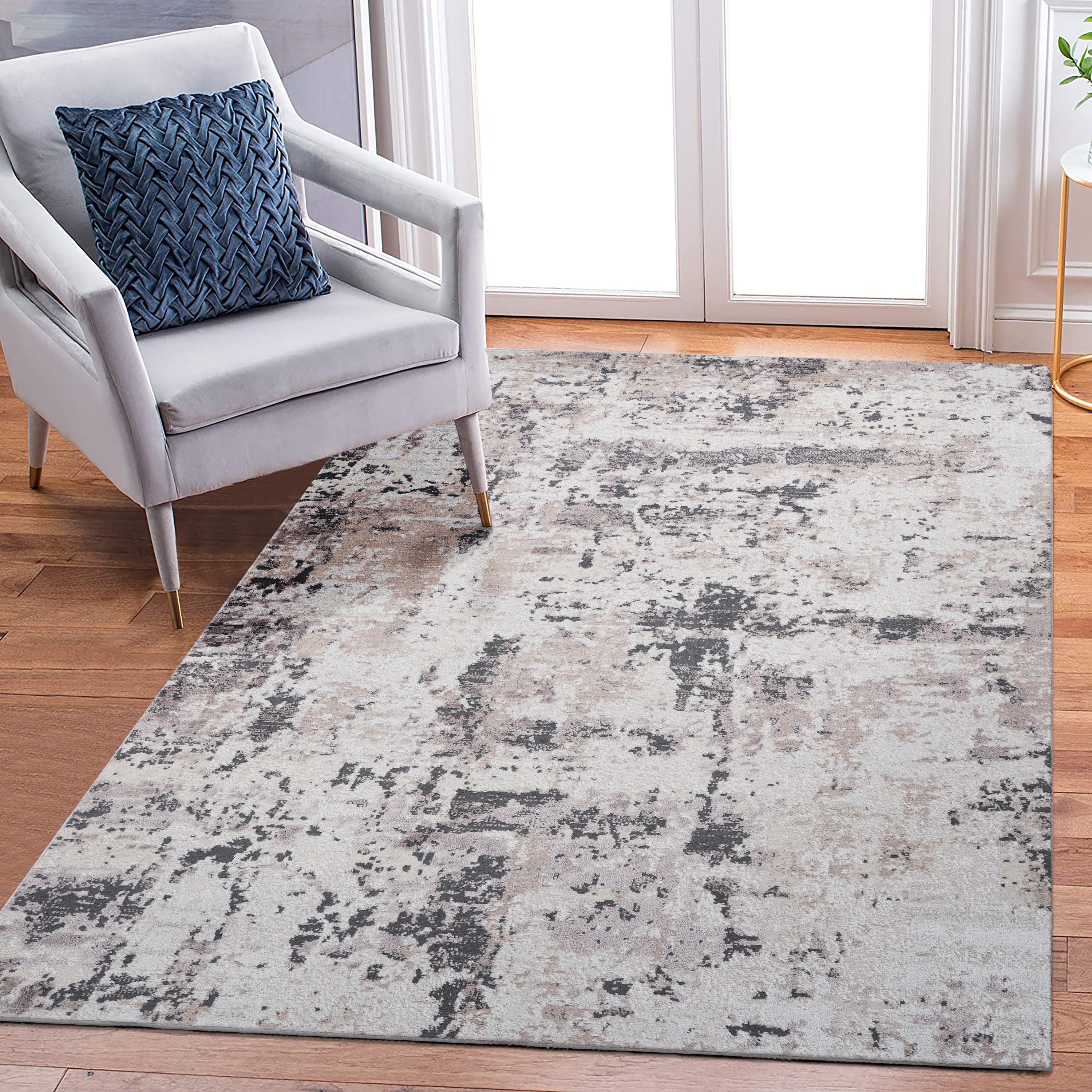 6X9 Cream/Brown /Abstract Non-Shedding and Stain Resistant Area Rug