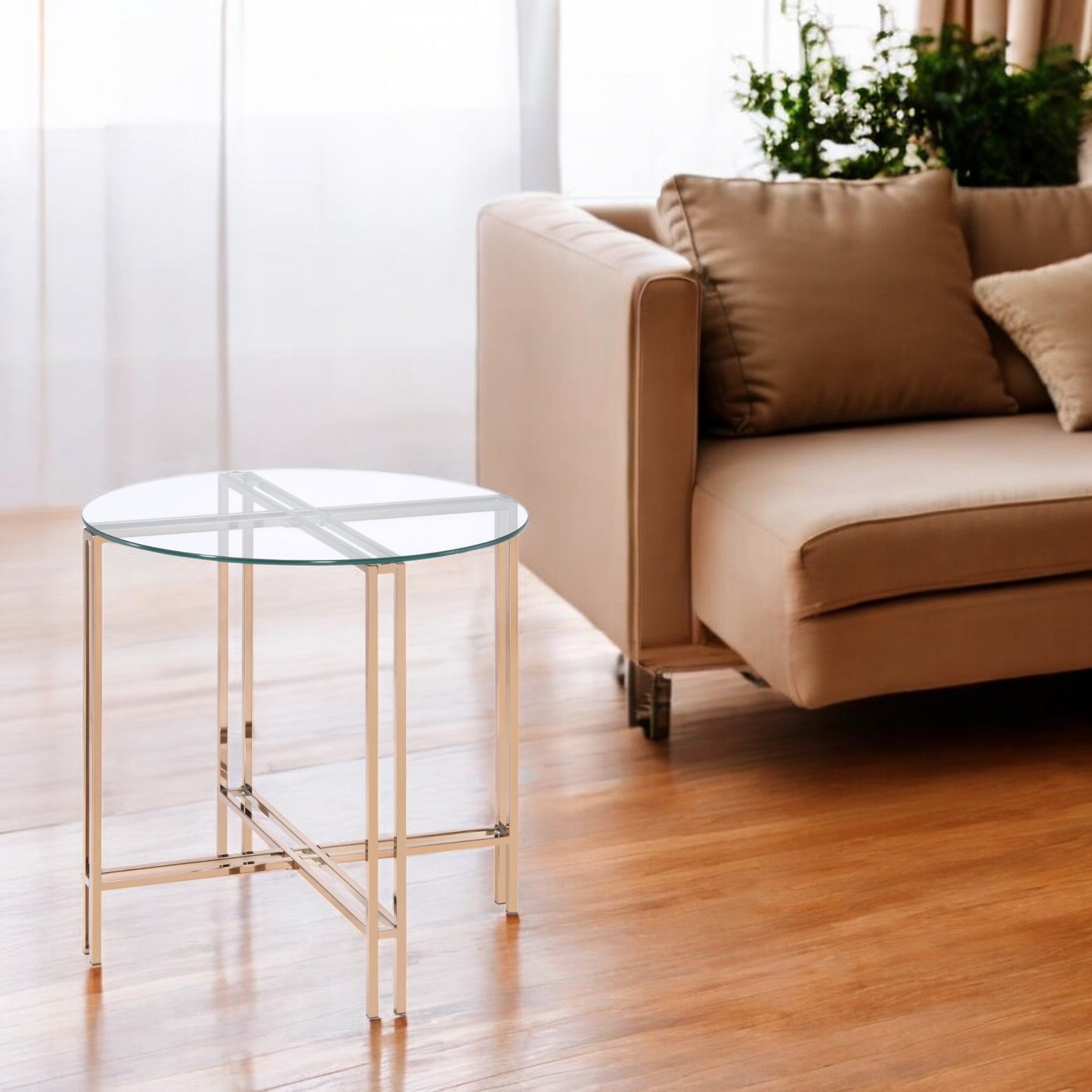 Veises Clear Glass Top with Champagne Finish End Table