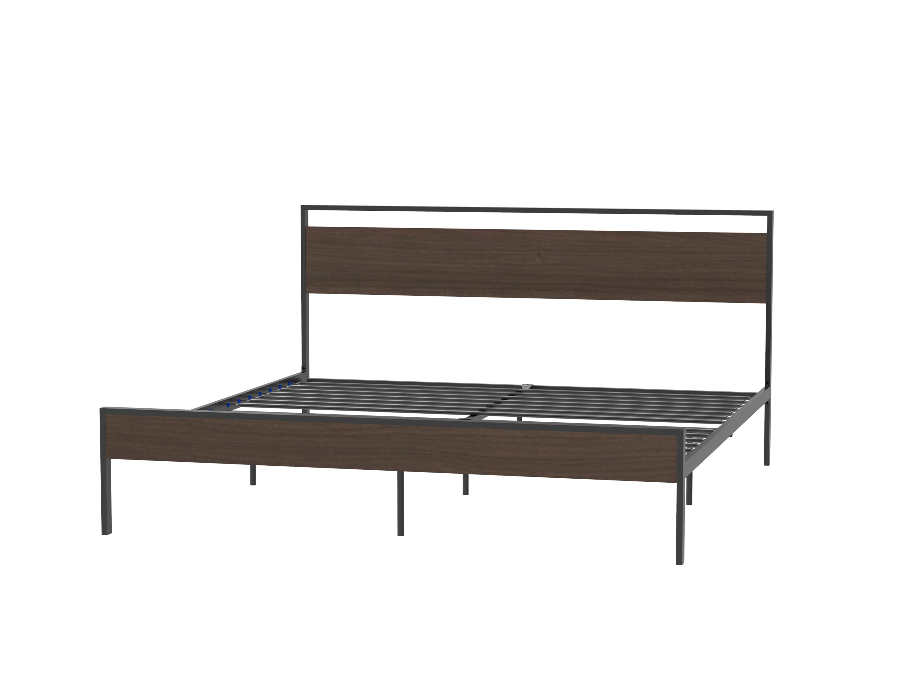 Ceres Metal King Bed, Black with Walnut wood Headboard