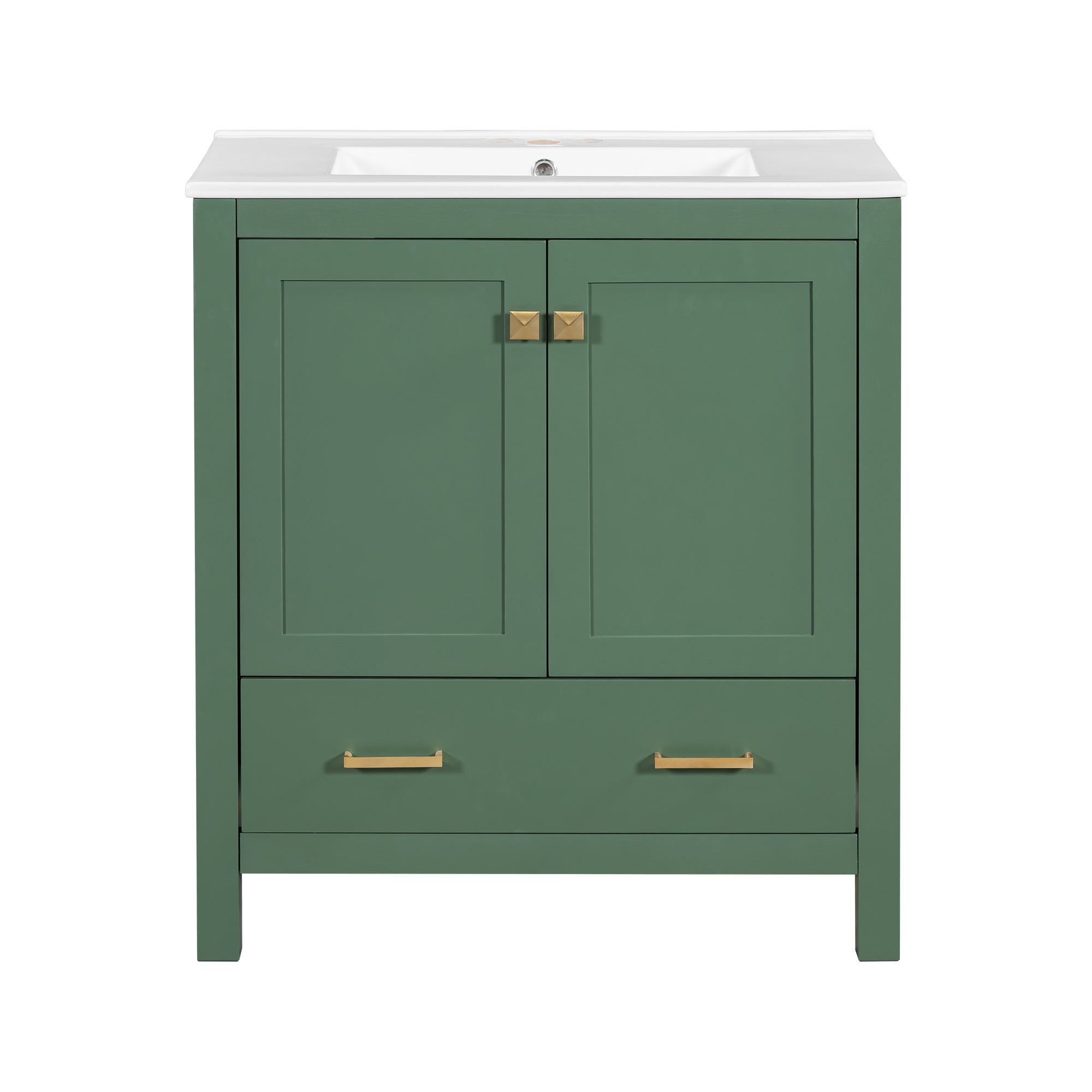 30" Green Bathroom Vanity with Single Sink, Storage Cabinet with 2 Doors and a Drawer, Soft Closure