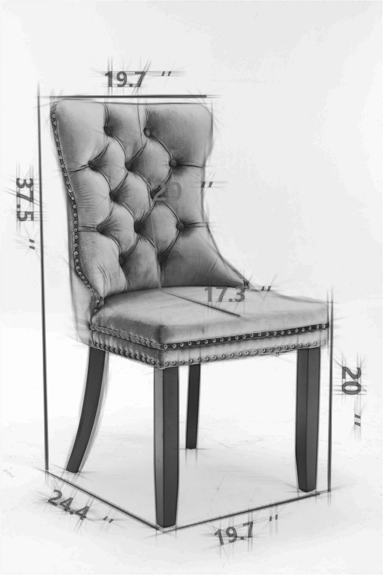 Tufted Solid Wood Contemporary Velvet Upholstered Dining Chair, Set of 2, Gray and Gold