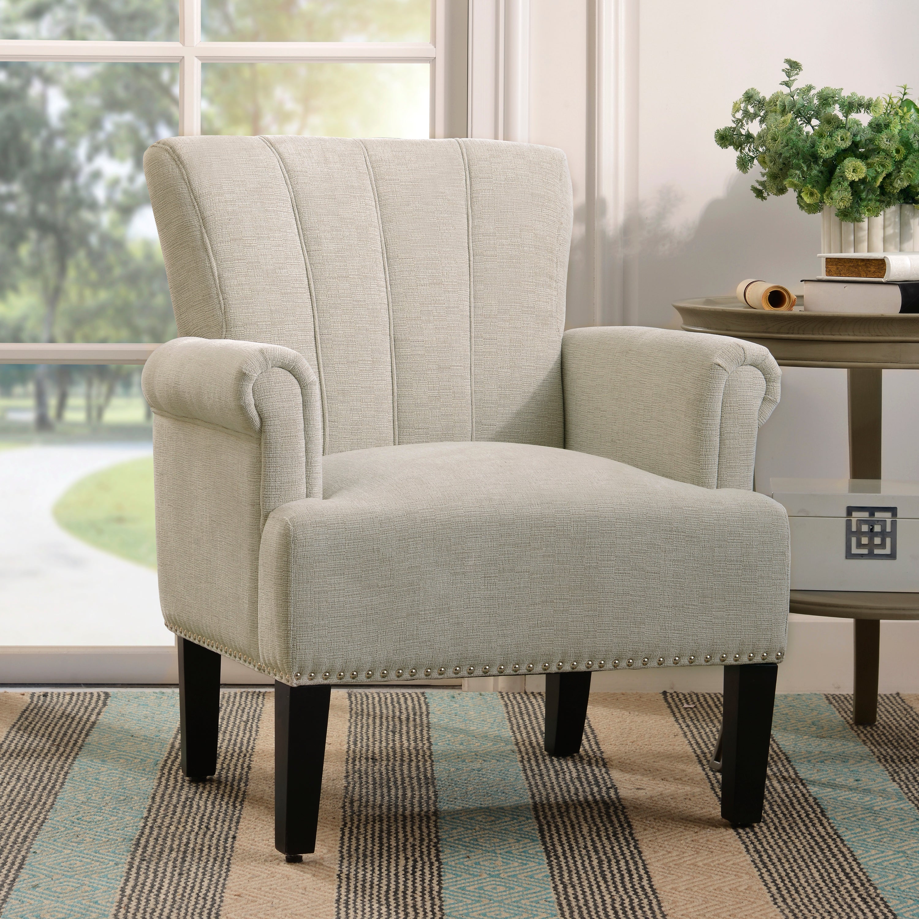 Accent Rivet Tufted Polyester Armchair ,Cream