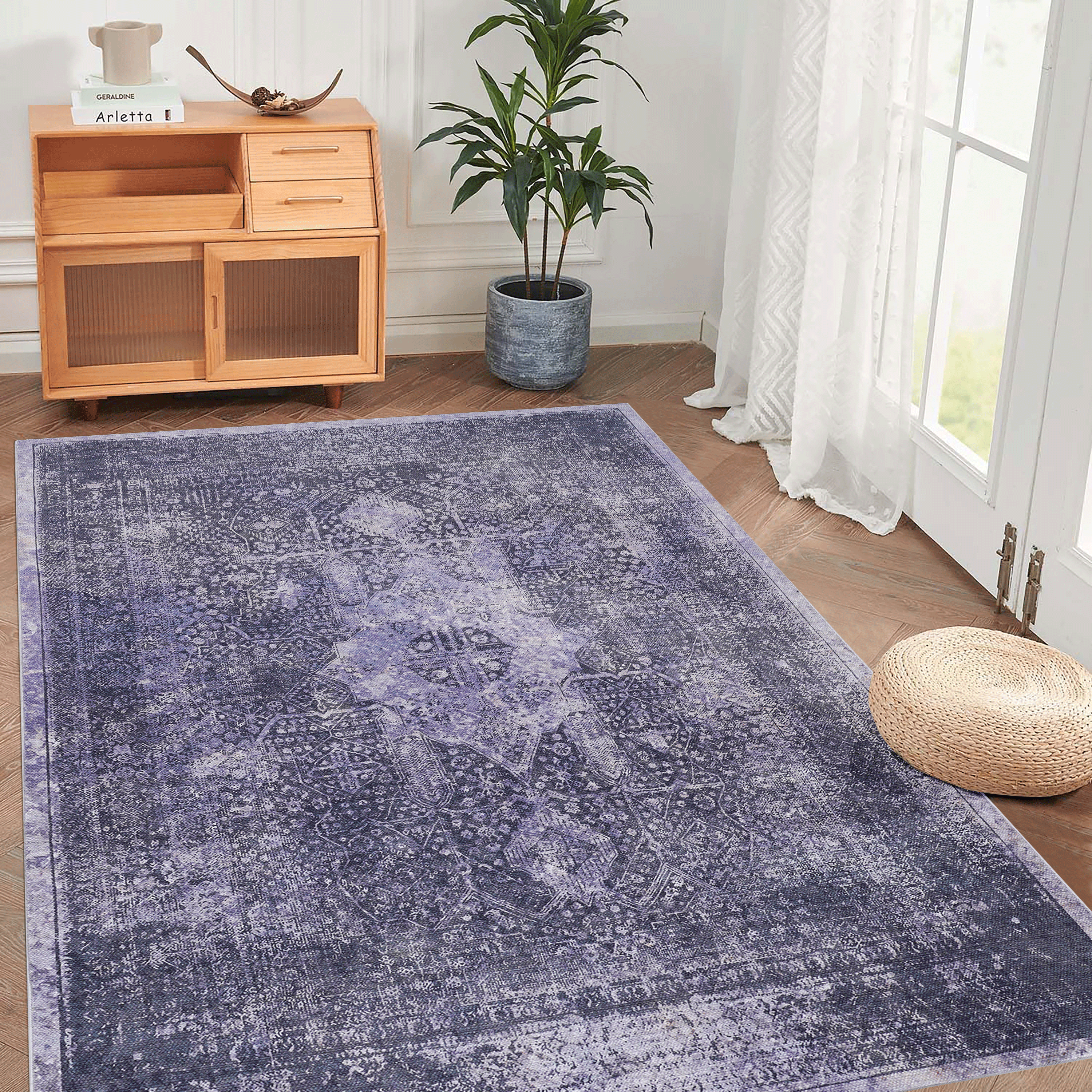 Area Rug 3x5, Washable Rug, Low-Pile, Non-Slip, Non-Shedding, Foldable, Kid & Pet Friendly