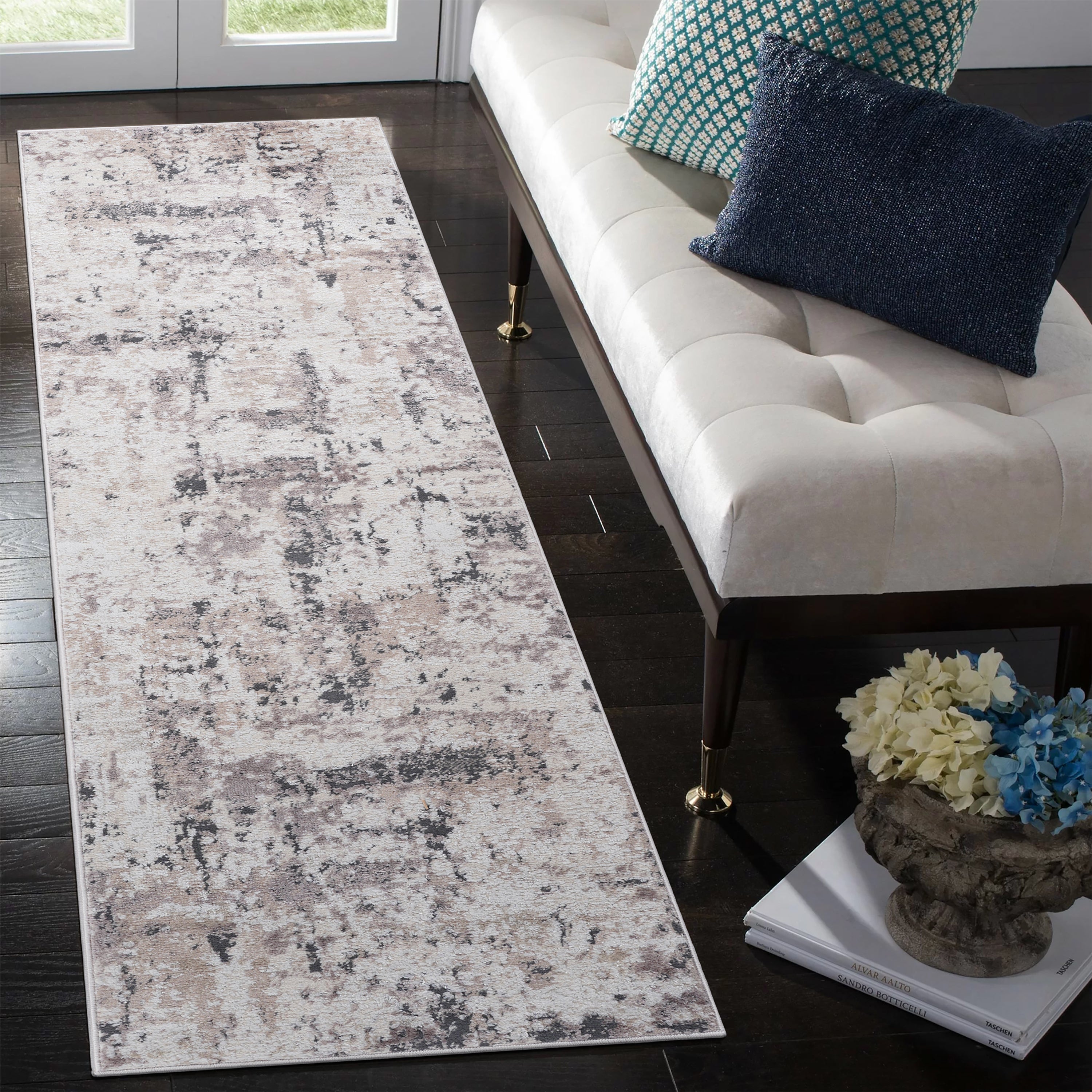 2X8 Cream/Brown /Abstract Non-Shedding and Stain Resistant Area Rug