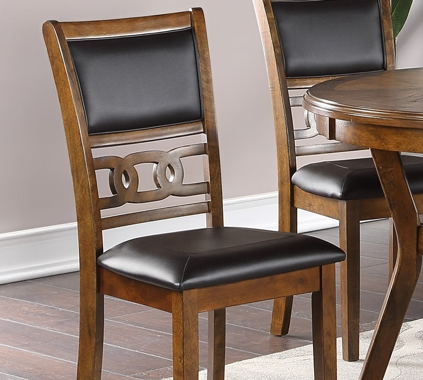 Contemporary  5pc Dining Set - Round Table With 4  Side Chairs Walnut Finish Rubberwood