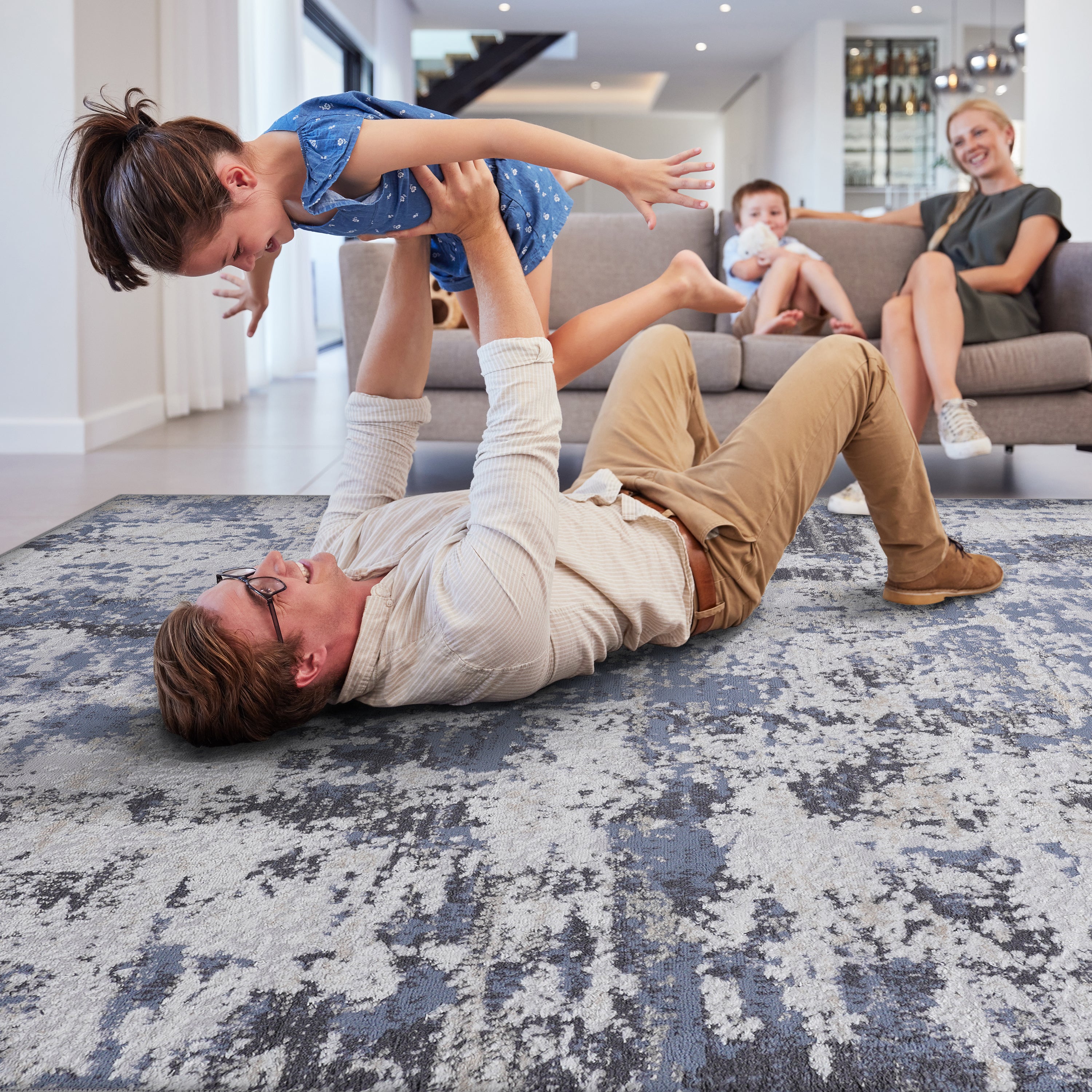 6X9 Grey/Denim /Abstract Non-Shedding and Stain Resistant Area Rug