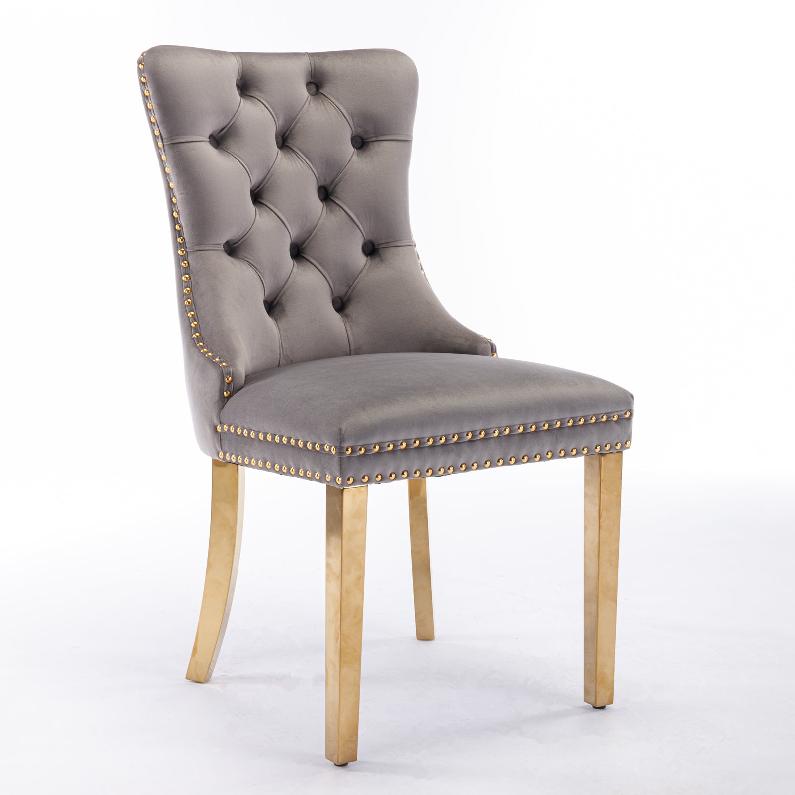 Tufted Solid Wood Contemporary Velvet Upholstered Dining Chair, Set of 2, Gray and Gold