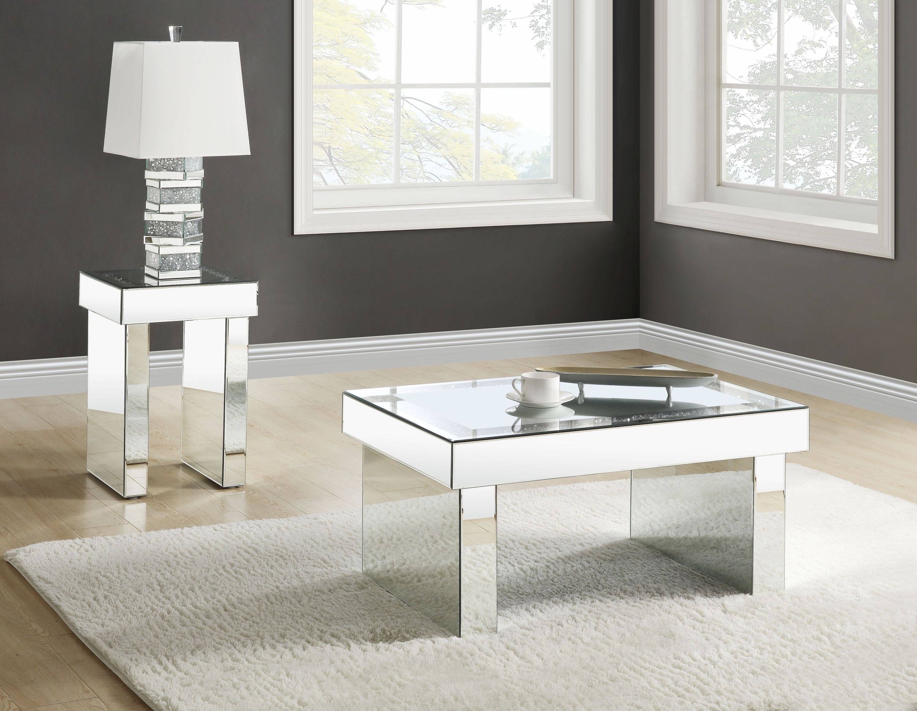 Noralie Mirrored & Faux Diamonds Square End Table