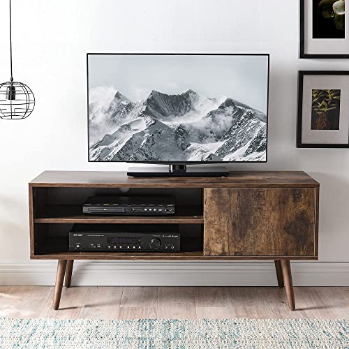 Cozy TV Stand for 50 Inch TV, Mid Century Modern Entertainment Center with Storage Cabinet